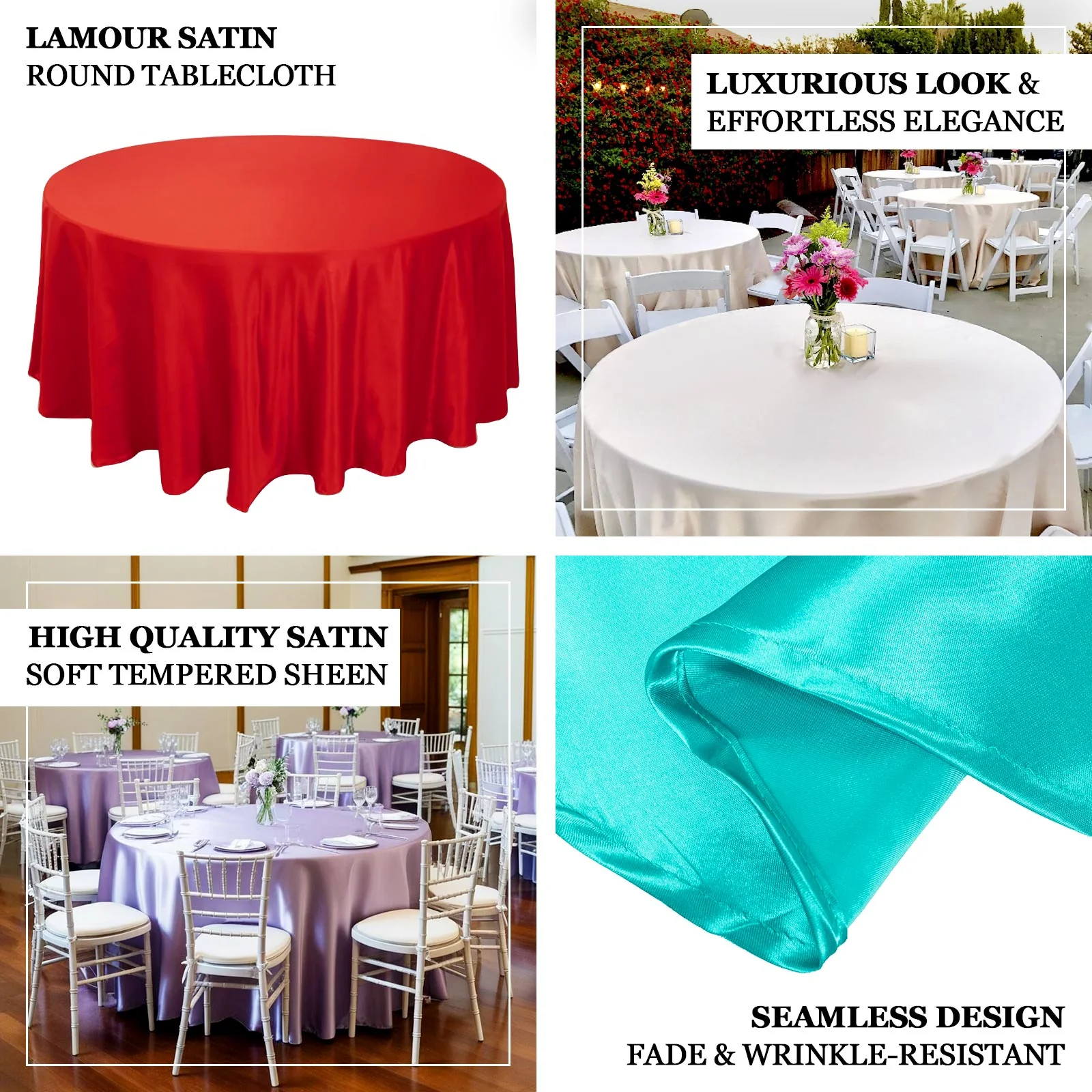 Lamour Satin Round Tablecloth 120" Royal Blue - Seamless Table Cover - Image 4