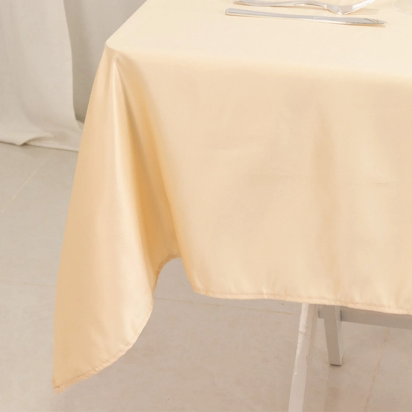 Lamour Satin Square Table Overlay 54"x54" Beige - Soft Tempered Sheen Table Topper - Image 4