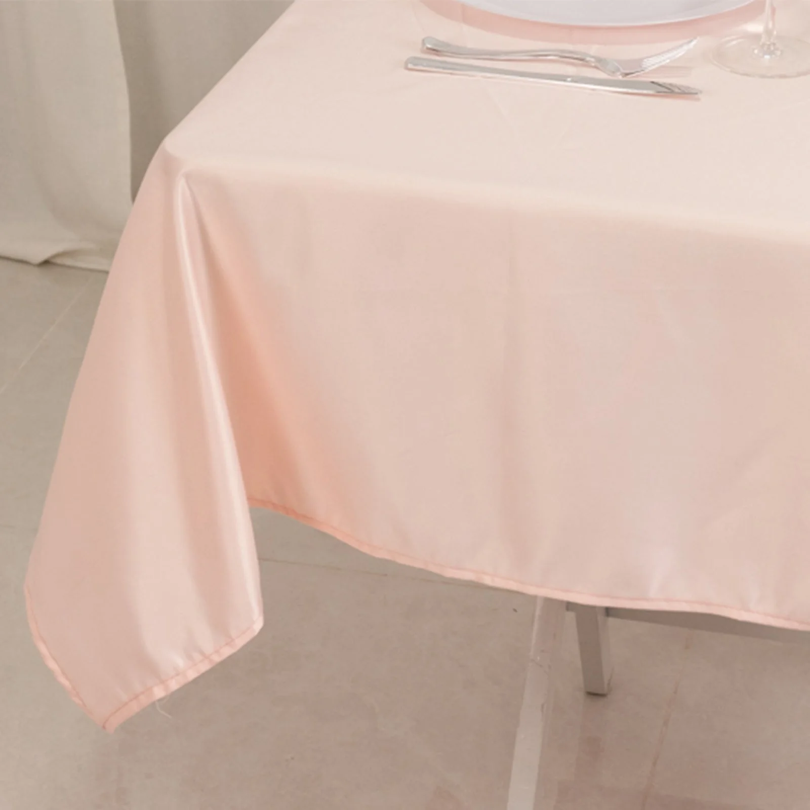 Lamour Satin Square Table Overlay 54"x54" Blush - Soft Tempered Sheen Table Topper - Image 4