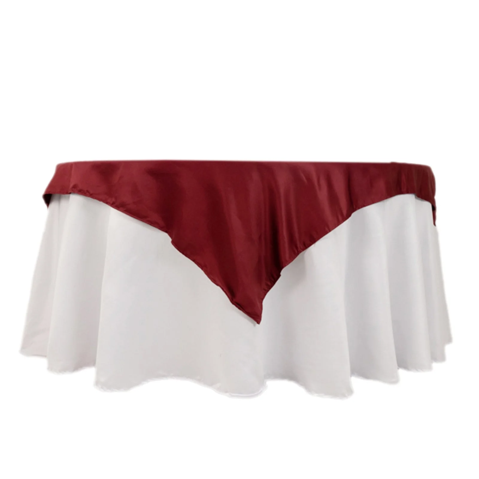 Lamour Satin Square Table Overlay 54"x54" Burgundy - Soft Tempered Sheen Table Topper - Image 3