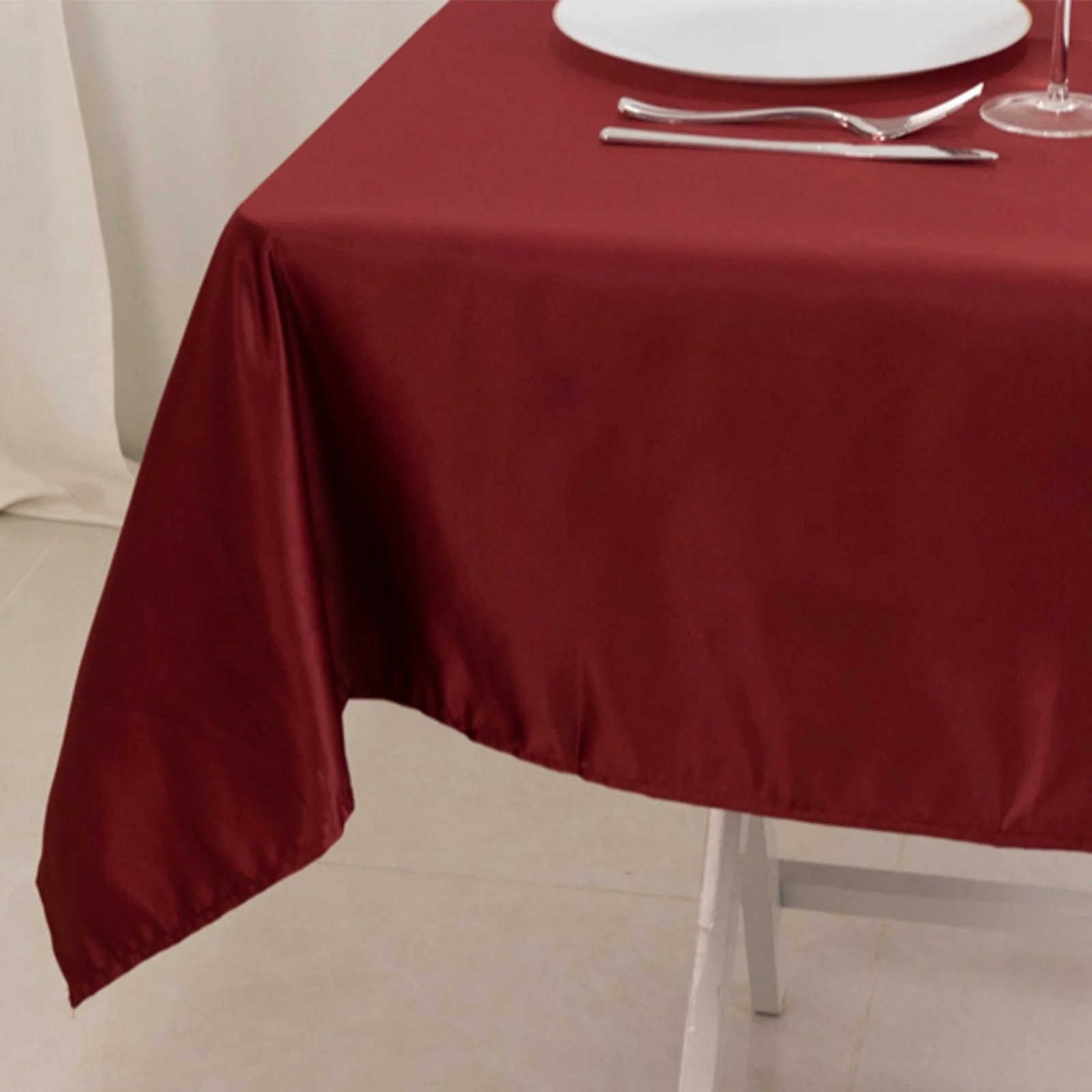 Lamour Satin Square Table Overlay 54"x54" Burgundy - Soft Tempered Sheen Table Topper - Image 4