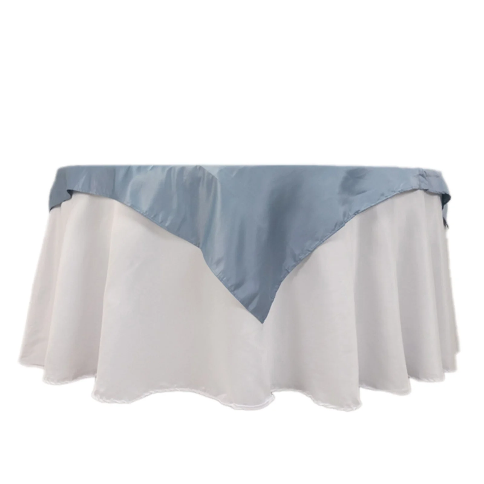 Lamour Satin Square Table Overlay 54"x54" Dusty Blue - Soft Tempered Sheen Table Topper - Image 3