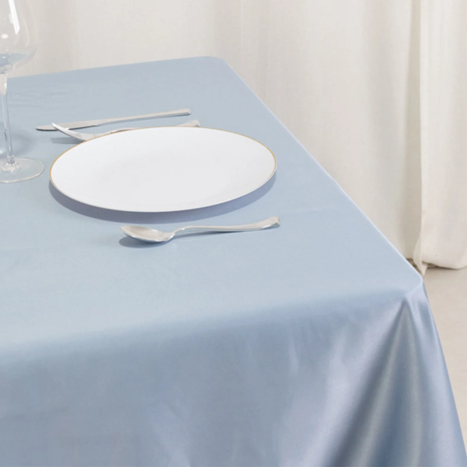 Lamour Satin Square Table Overlay 54"x54" Dusty Blue - Soft Tempered Sheen Table Topper - Image 5