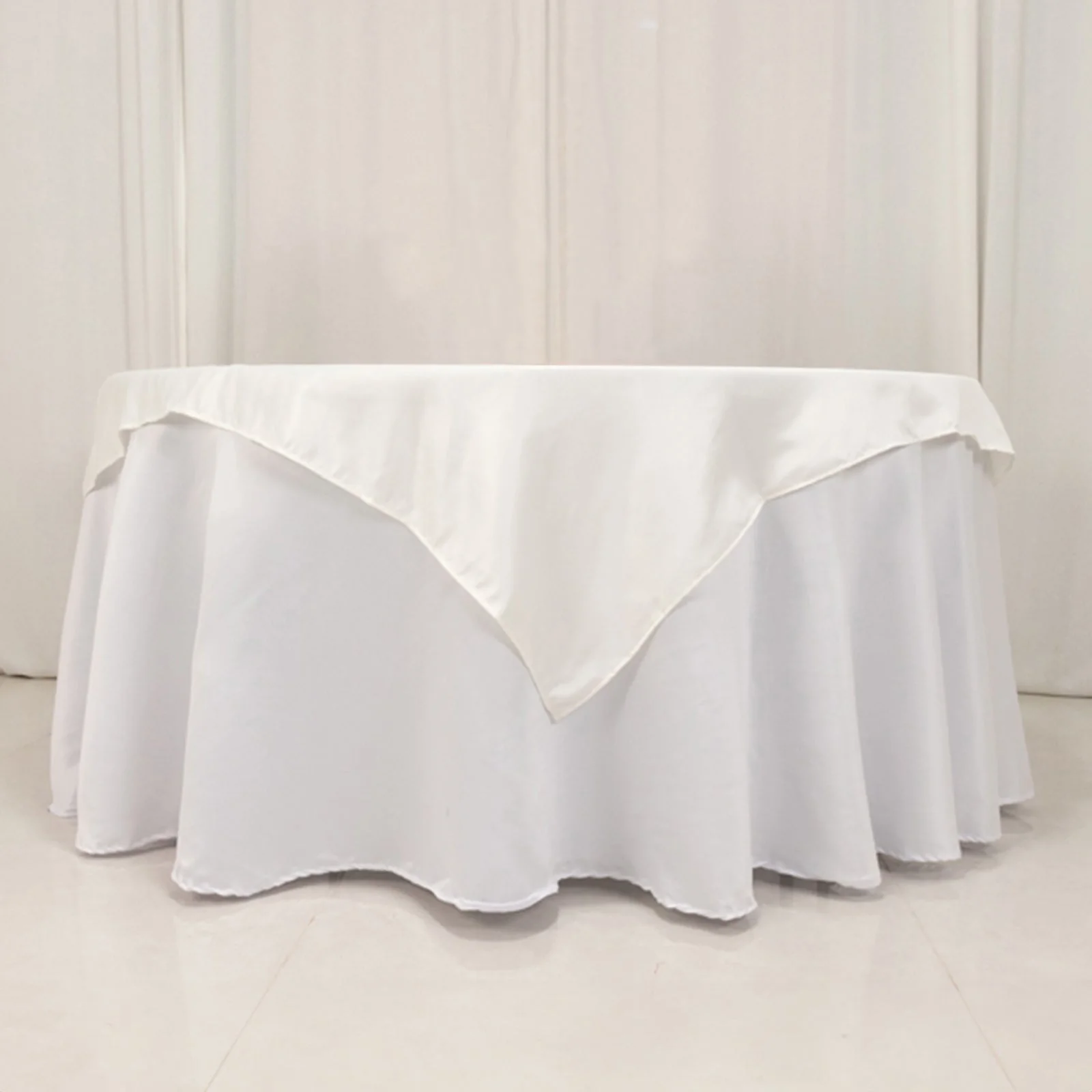 Lamour Satin Square Table Overlay 54"x54" Ivory - Soft Tempered Sheen Table Topper