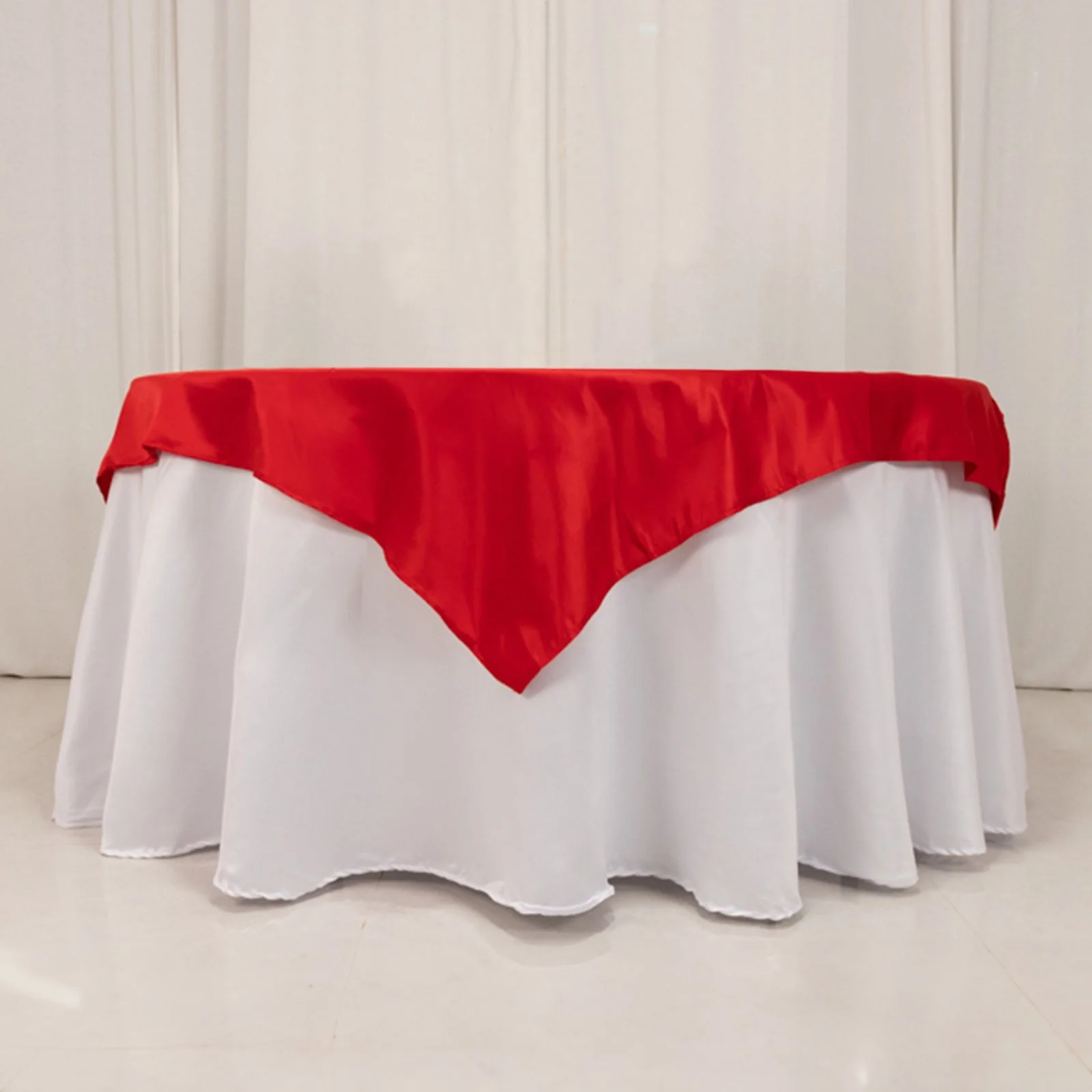 Lamour Satin Square Table Overlay 54"x54" Red - Soft Tempered Sheen Table Topper