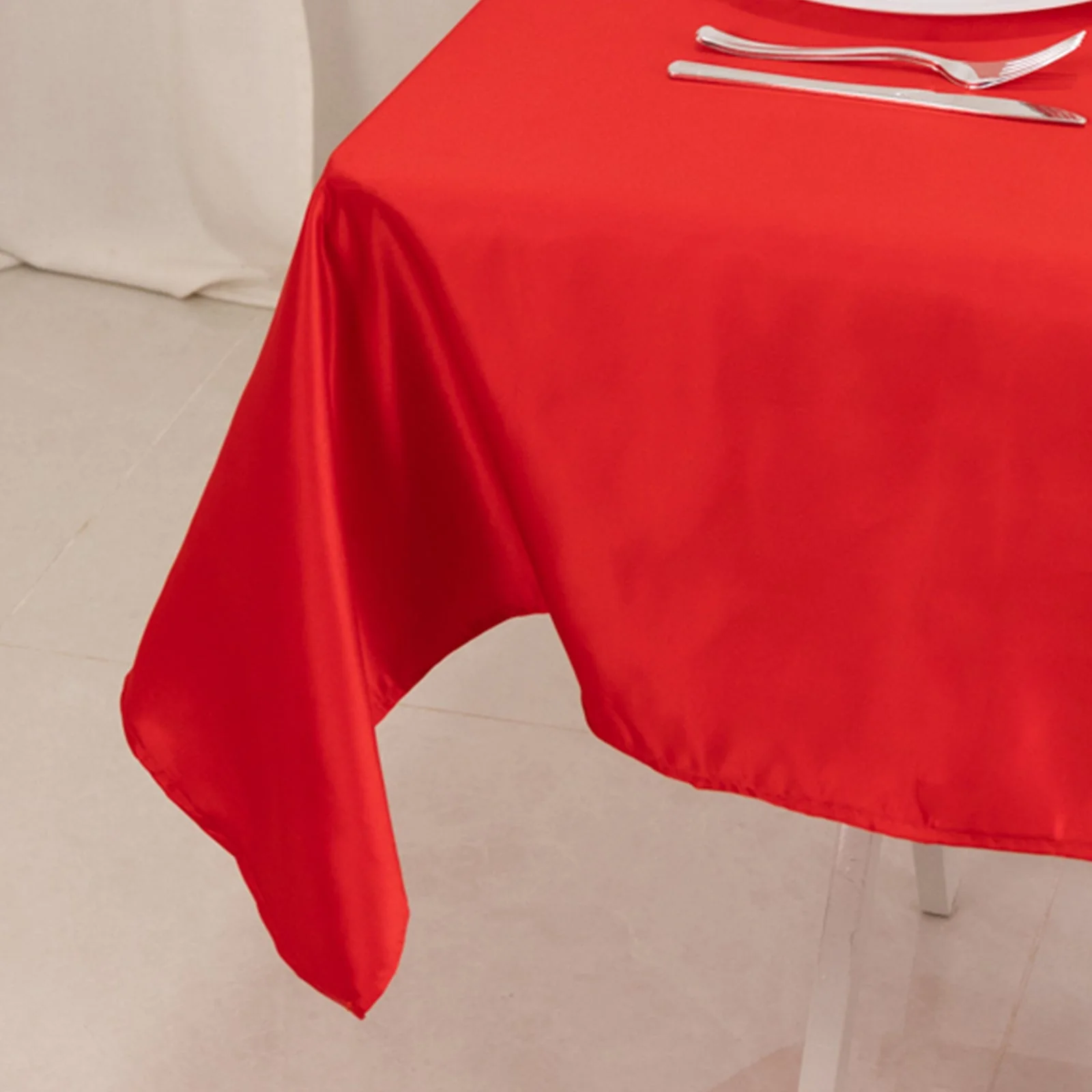 Lamour Satin Square Table Overlay 54"x54" Red - Soft Tempered Sheen Table Topper - Image 4