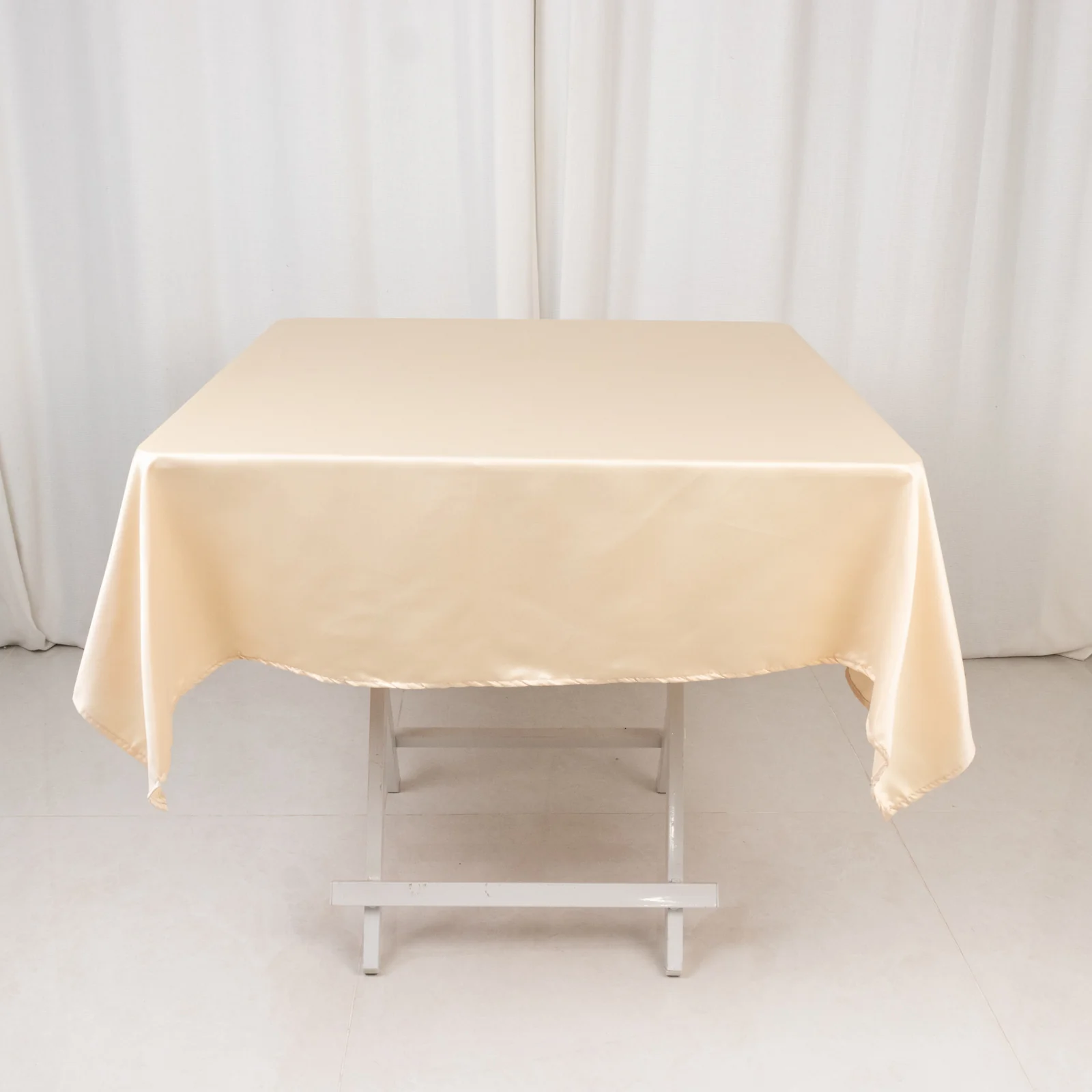 Lamour Satin Square Tablecloth 54"x54" Beige - Classy Silk-Like Table Cover