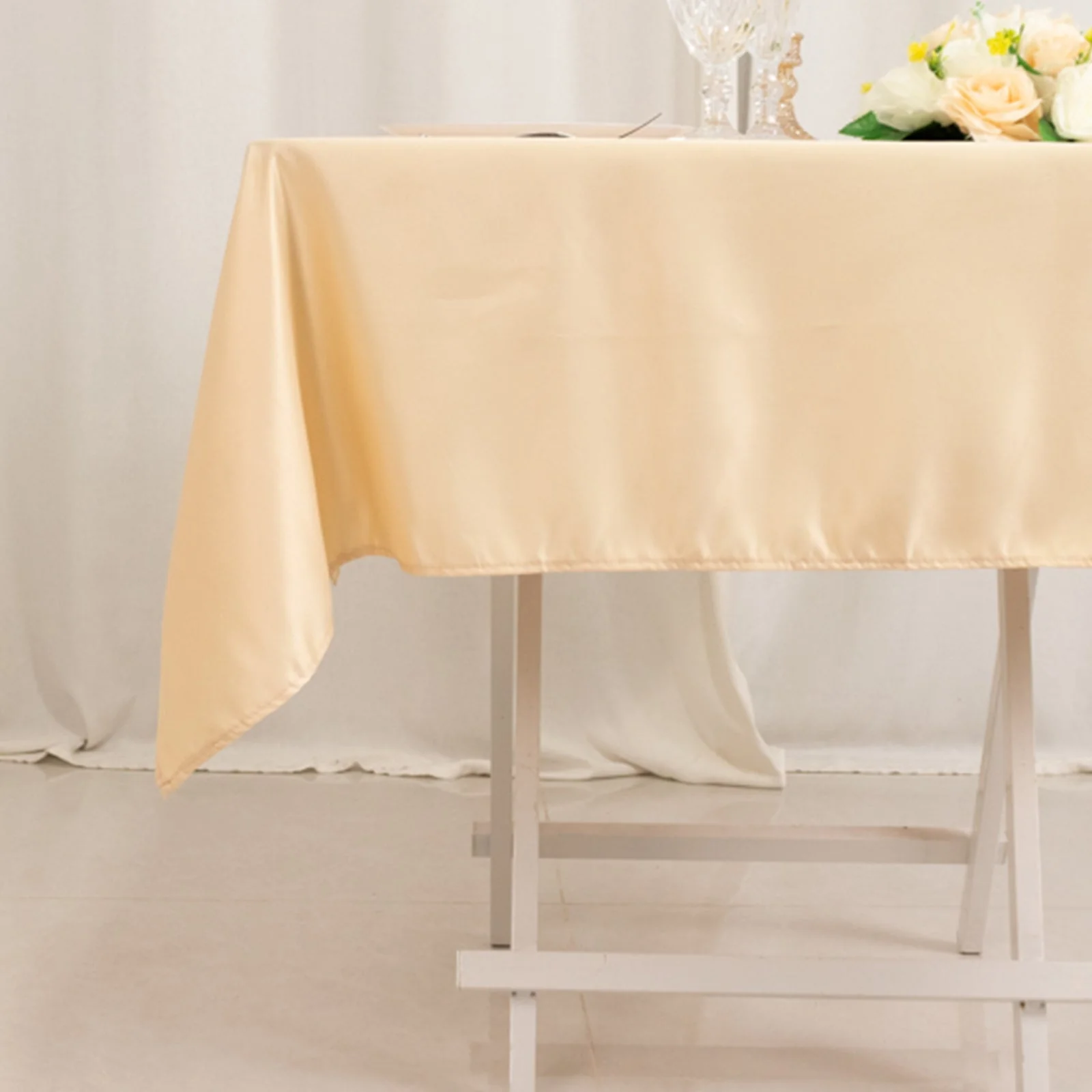 Lamour Satin Square Tablecloth 54"x54" Beige - Classy Silk-Like Table Cover - Image 5