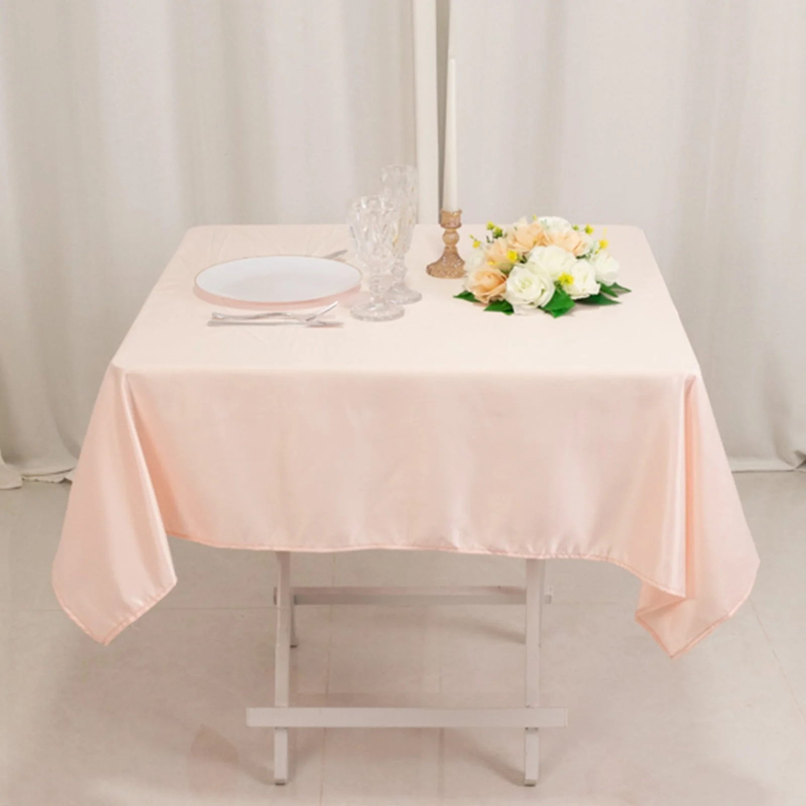 Lamour Satin Square Tablecloth 54"x54" Blush - Classy Silk-Like Table Cover - Image 2