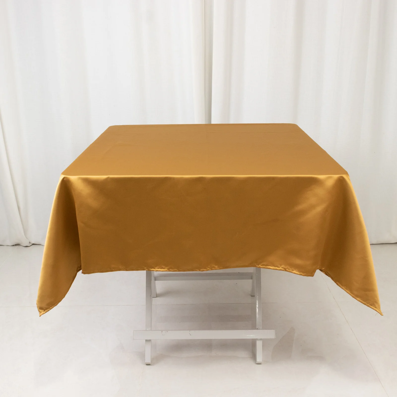 Lamour Satin Square Tablecloth 54"x54" Gold - Classy Table Cover with Soft Tempered Sheen for Upscale Occasions