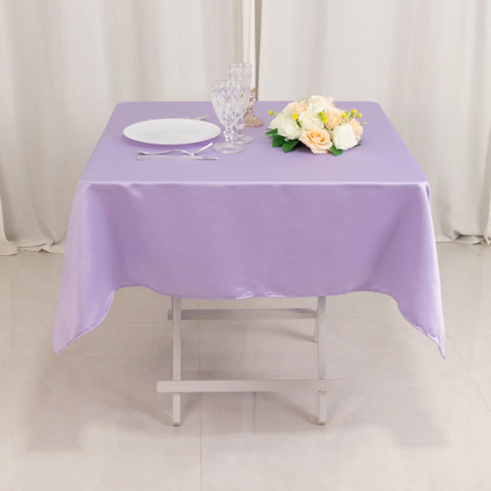 Lamour Satin Square Tablecloth 54"x54" Lavender Lilac - Classy Silk-Like Table Cover - Image 2