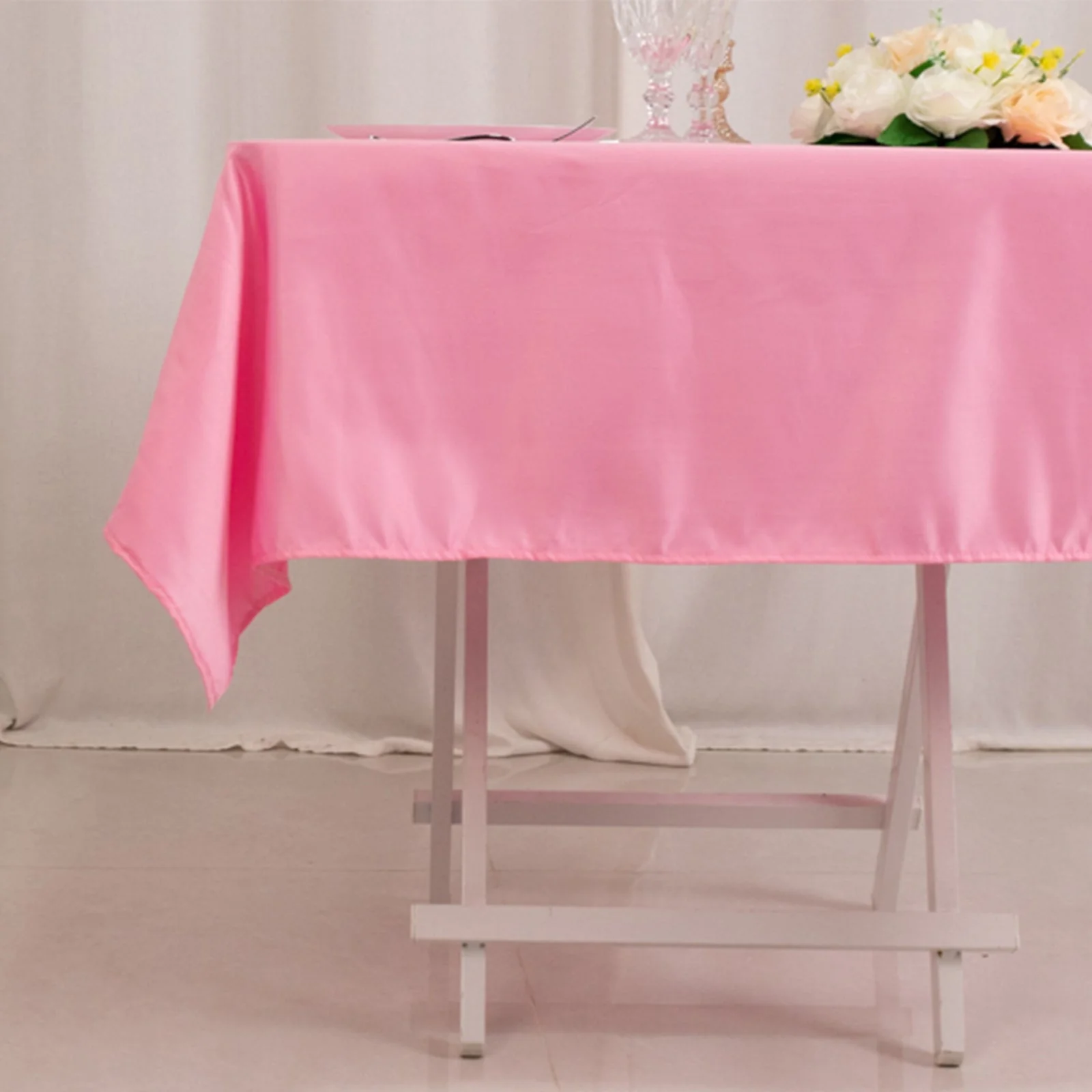 Lamour Satin Square Tablecloth 54"x54" Pink - Classy Silk-Like Table Cover - Image 5