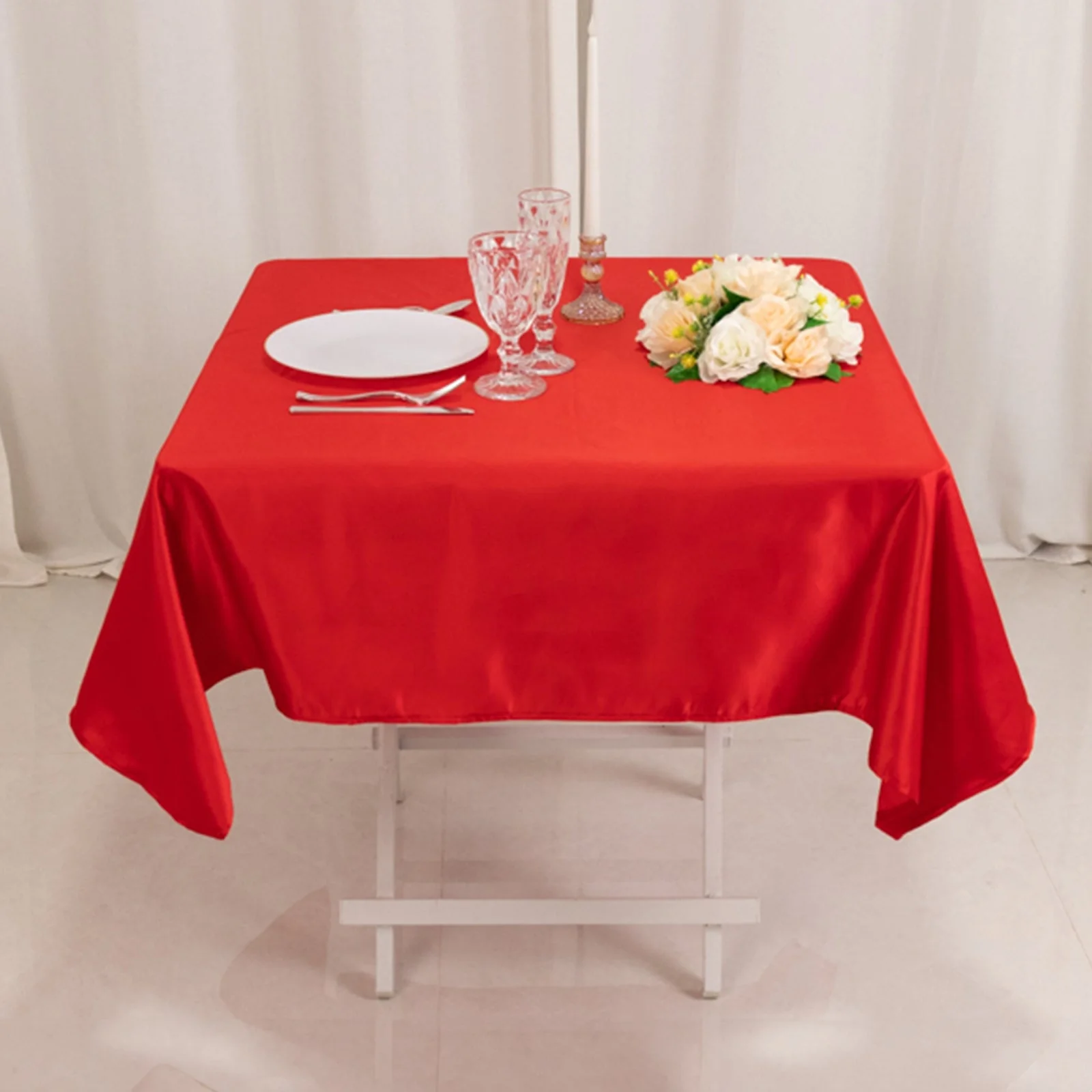 Lamour Satin Square Tablecloth 54"x54" Red - Classy Silk-Like Table Cover - Image 2