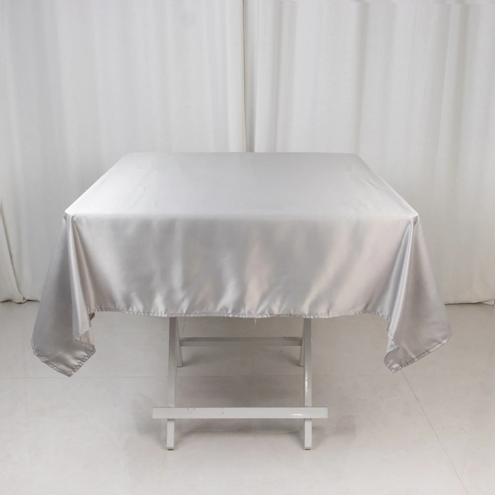 Lamour Satin Square Tablecloth 54"x54" Silver - Classy Silk-Like Table Cover