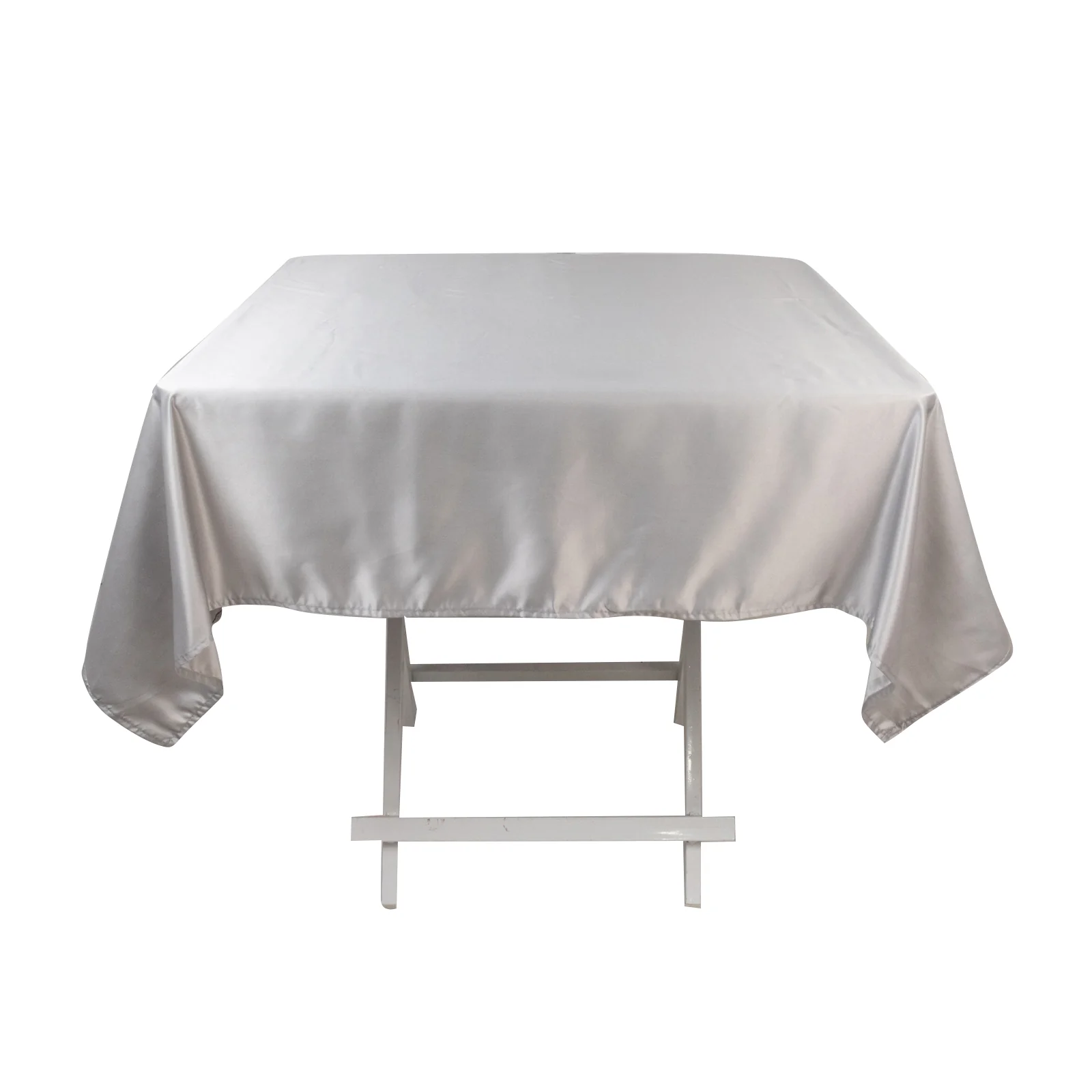 Lamour Satin Square Tablecloth 54"x54" Silver - Classy Silk-Like Table Cover - Image 3