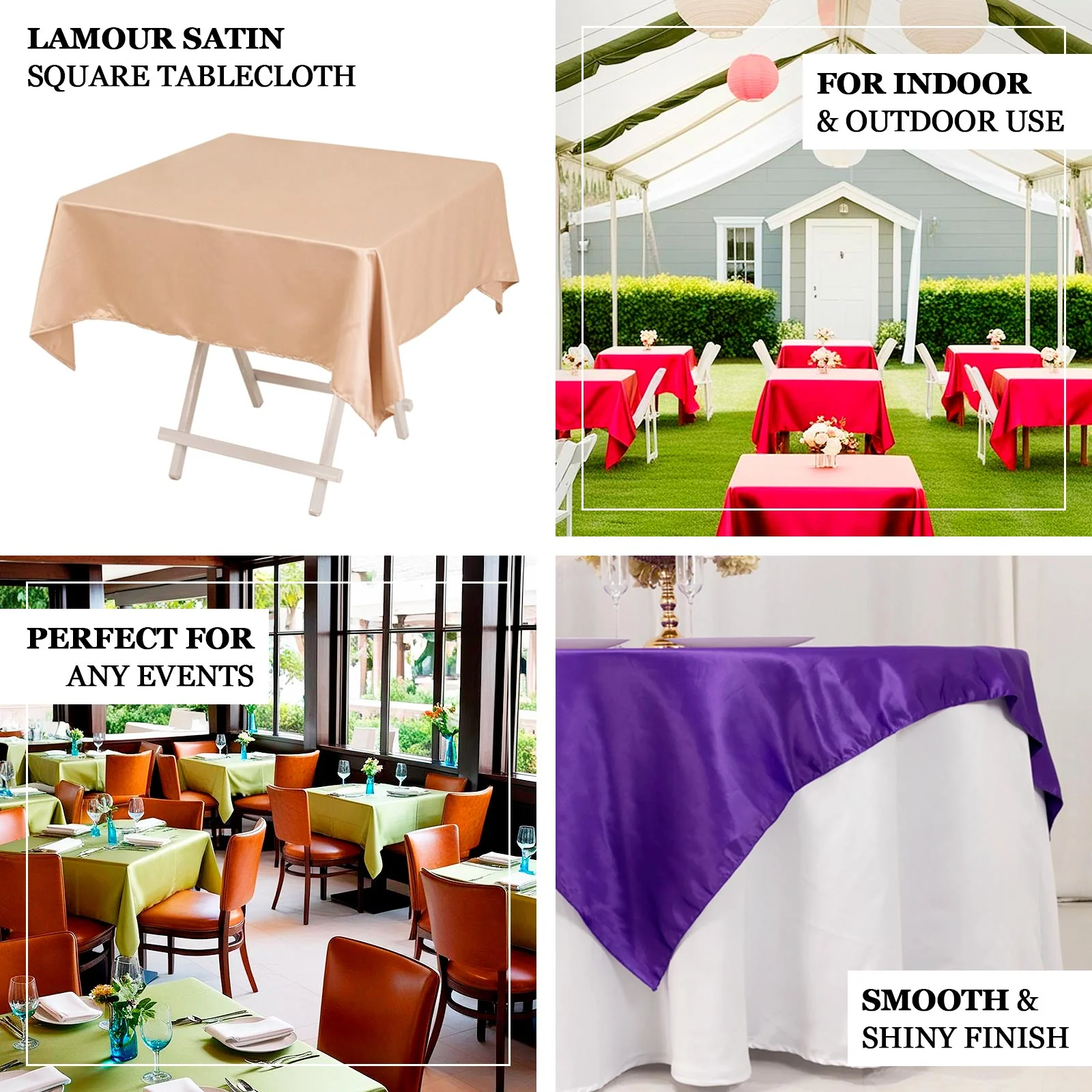 Lamour Satin Square Tablecloth 54"x54" Silver - Classy Silk-Like Table Cover - Image 4