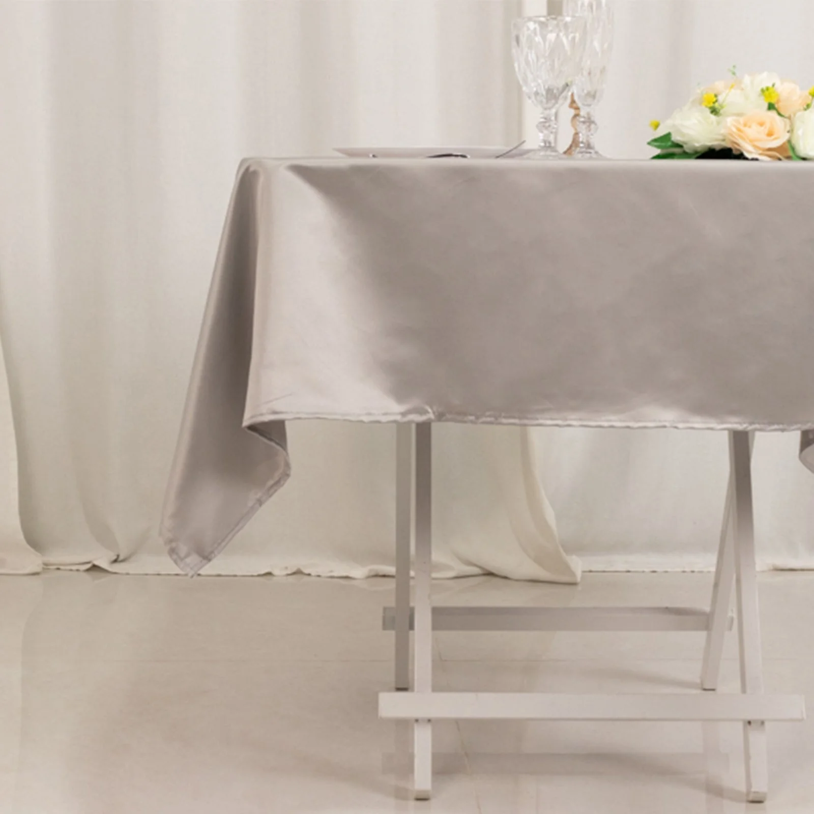 Lamour Satin Square Tablecloth 54"x54" Silver - Classy Silk-Like Table Cover - Image 5