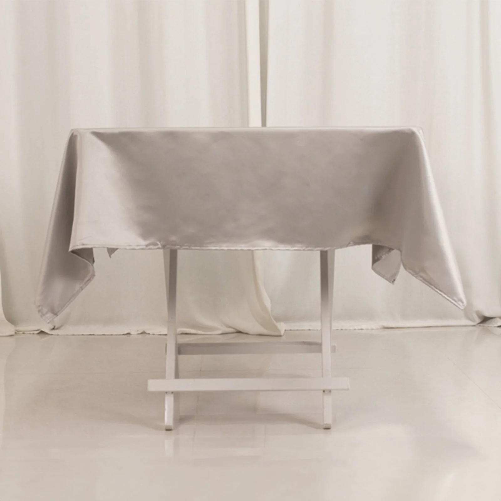 Lamour Satin Square Tablecloth 54"x54" Silver - Classy Silk-Like Table Cover - Image 8