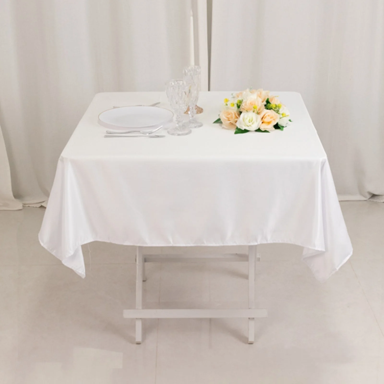 Lamour Satin Square Tablecloth 54"x54" White - Classy Table Cover with Soft Tempered Sheen for Upscale Occasions - Image 2