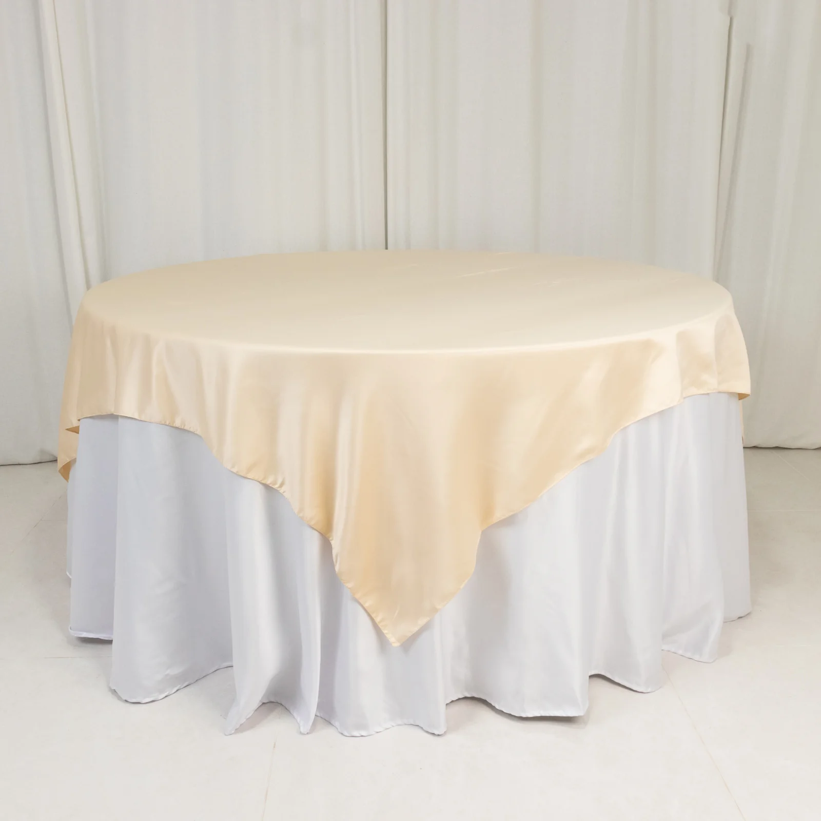 Lamour Satin Table Overlay 72"x72" Beige with Smooth Finish