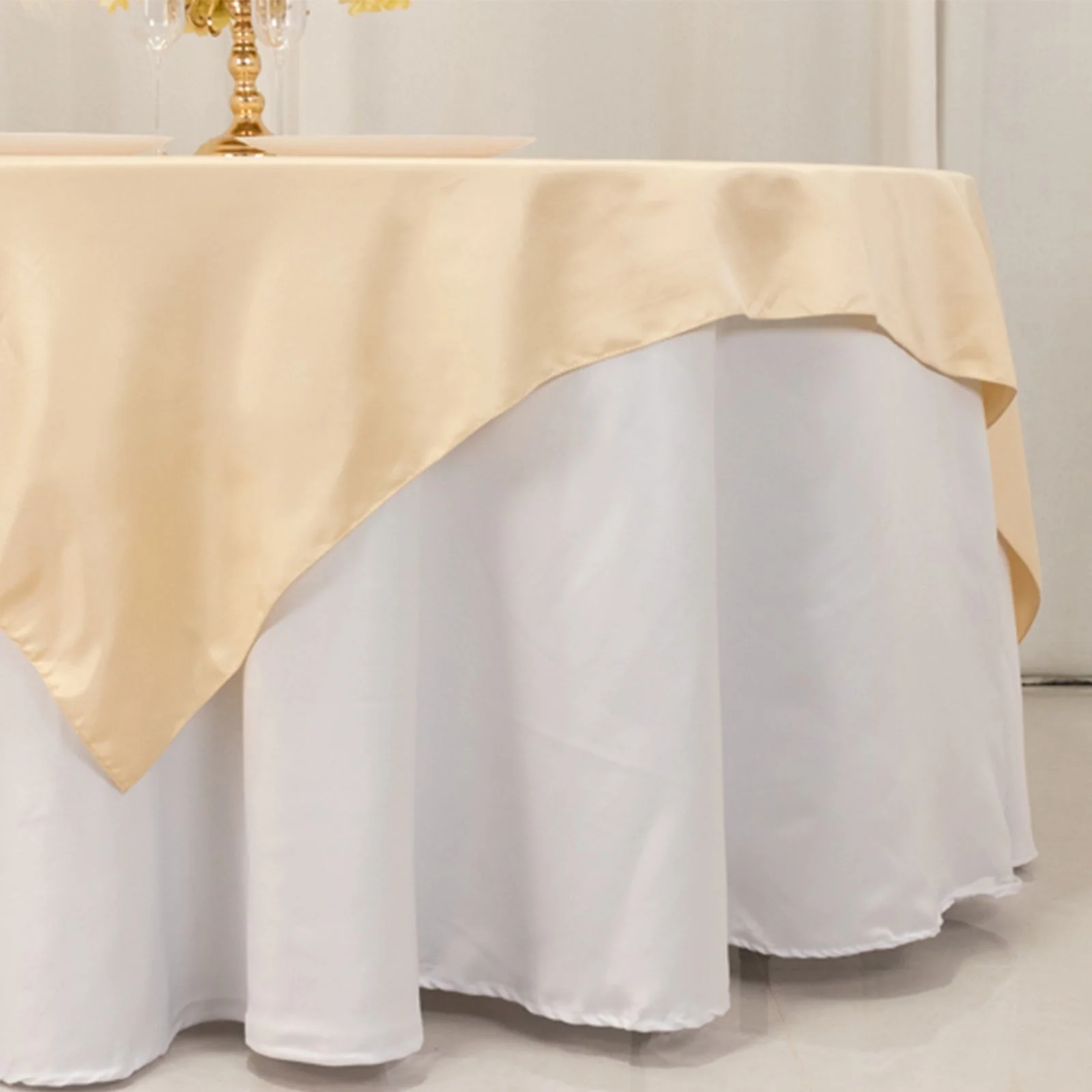 Lamour Satin Table Overlay 72"x72" Beige with Smooth Finish - Image 2