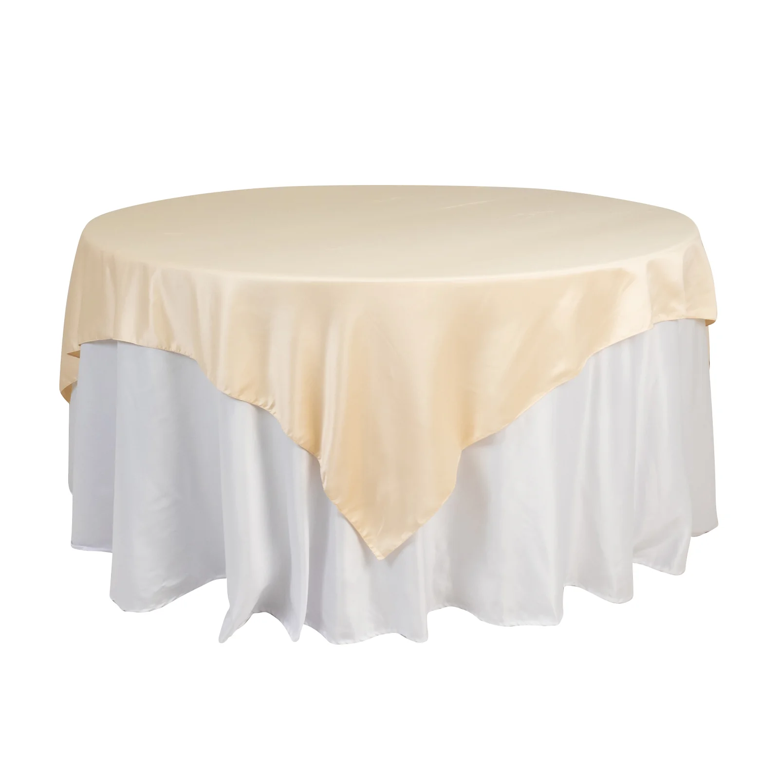 Lamour Satin Table Overlay 72"x72" Beige with Smooth Finish - Image 3