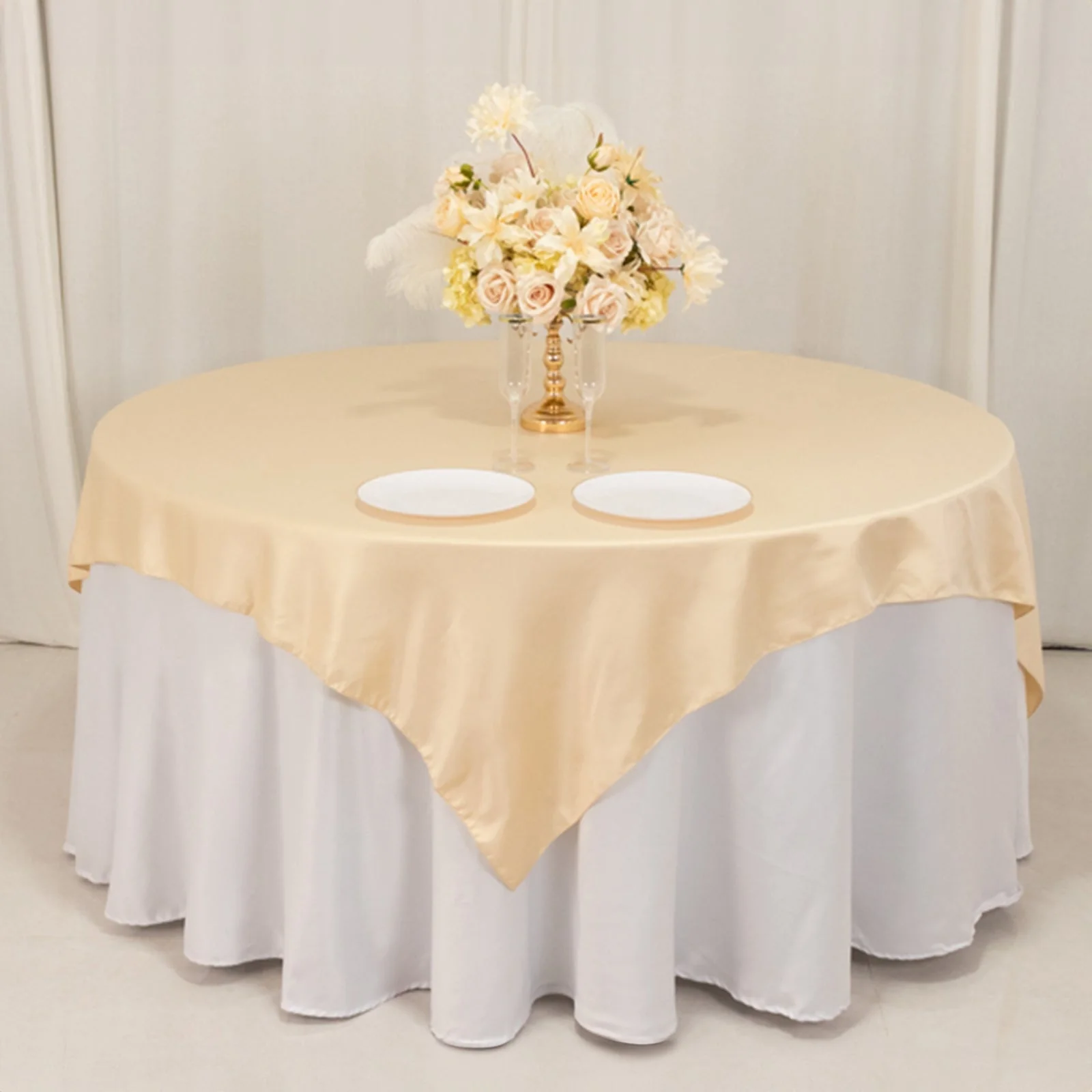 Lamour Satin Table Overlay 72"x72" Beige with Smooth Finish - Image 4