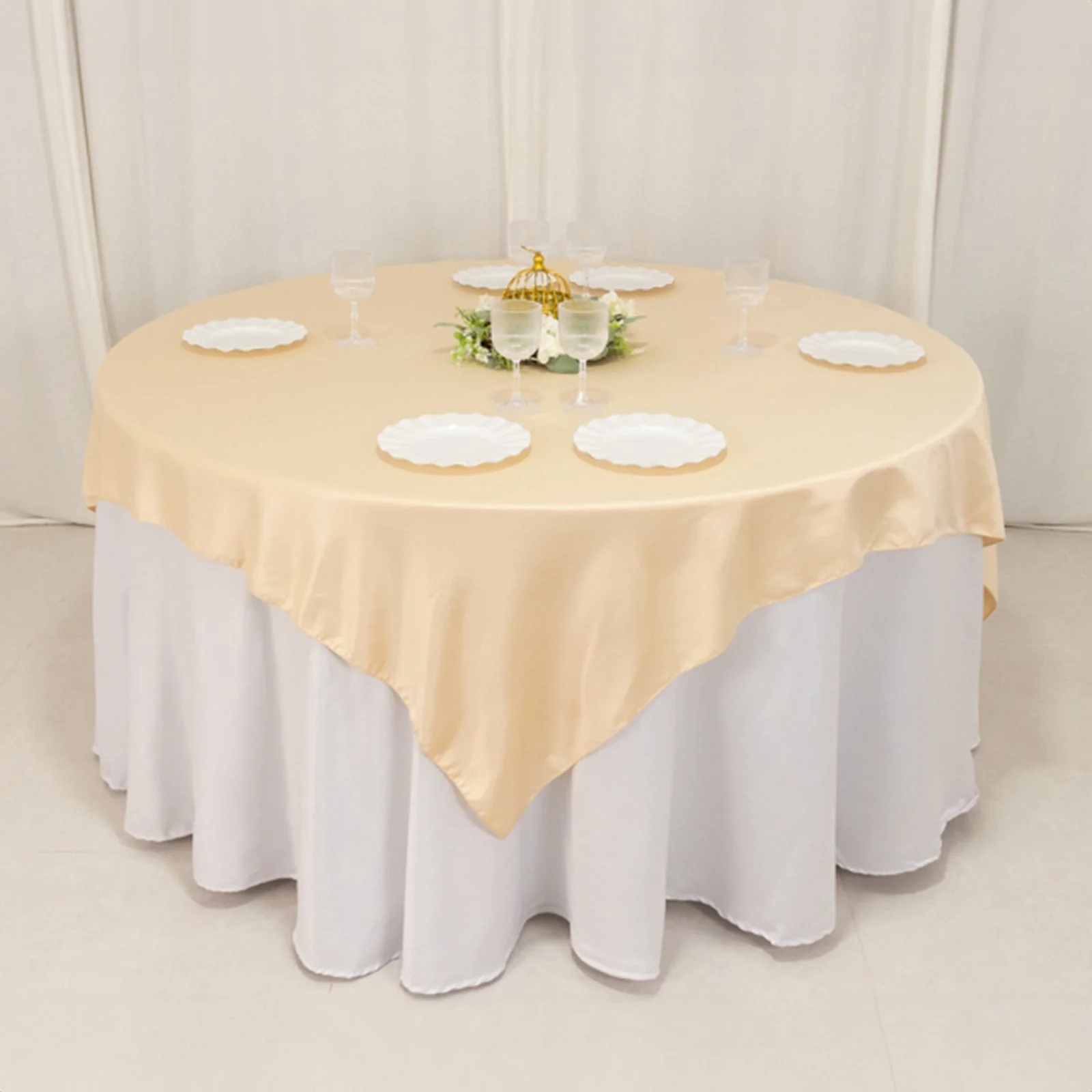 Lamour Satin Table Overlay 72"x72" Beige with Smooth Finish - Image 5