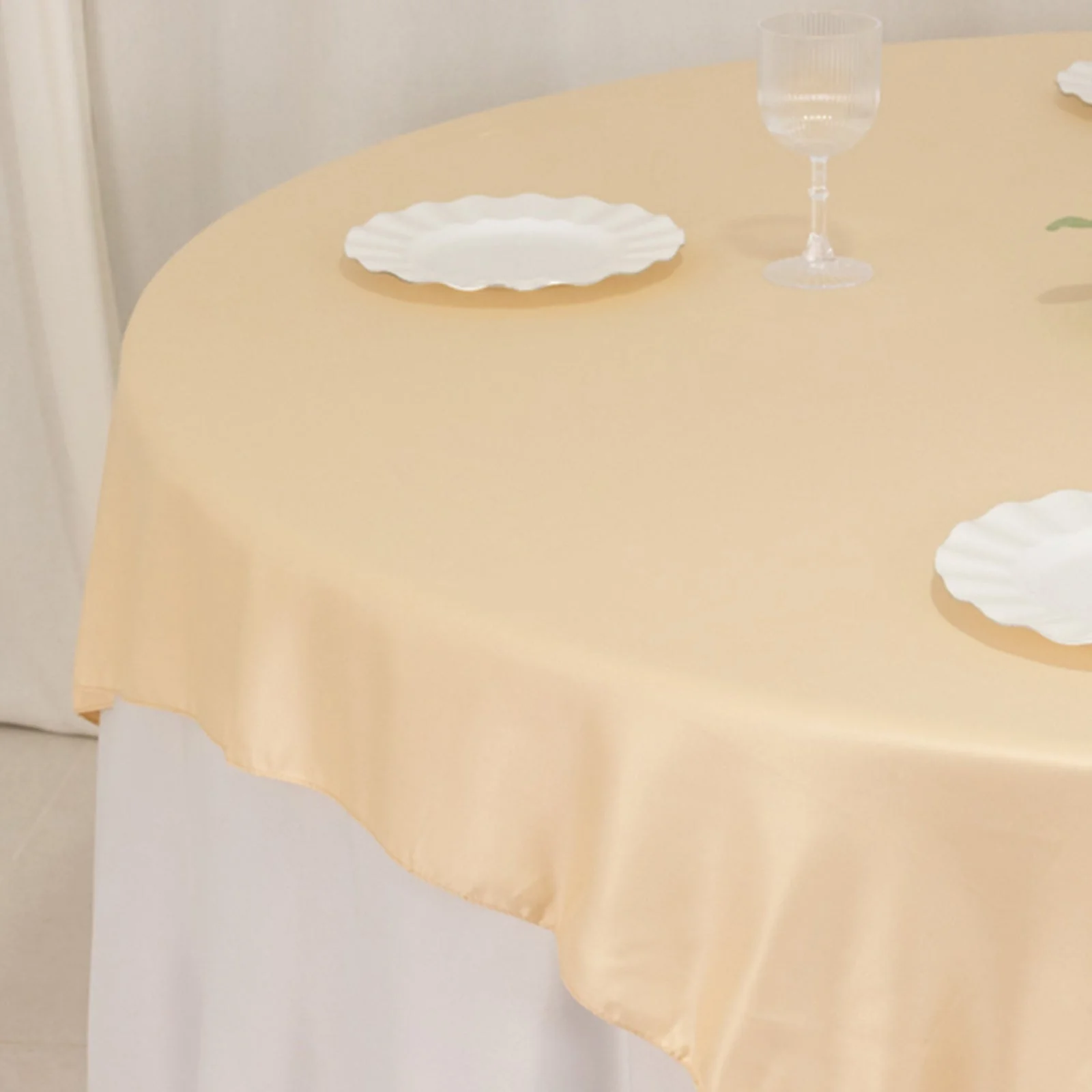 Lamour Satin Table Overlay 72"x72" Beige with Smooth Finish - Image 6