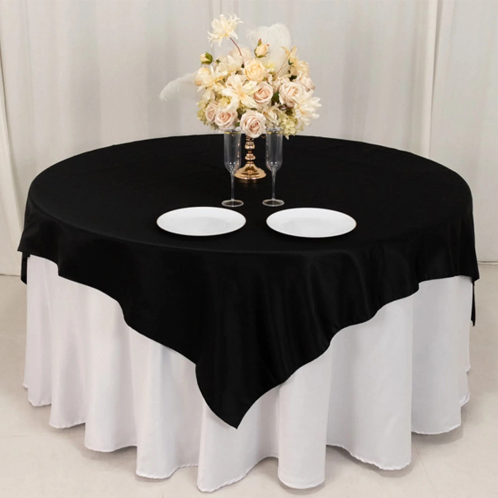 Lamour Satin Table Overlay 72"x72" Black with Smooth Finish - Image 4