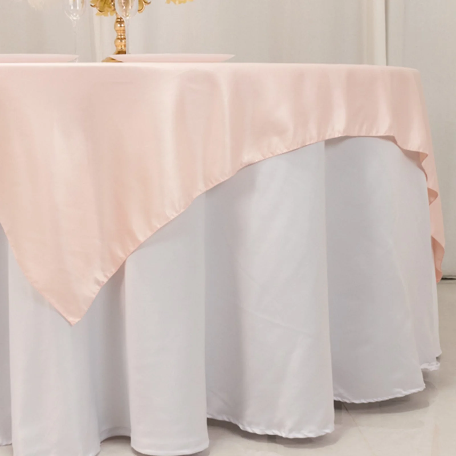 Lamour Satin Table Overlay 72"x72" Blush with Smooth Finish - Image 2