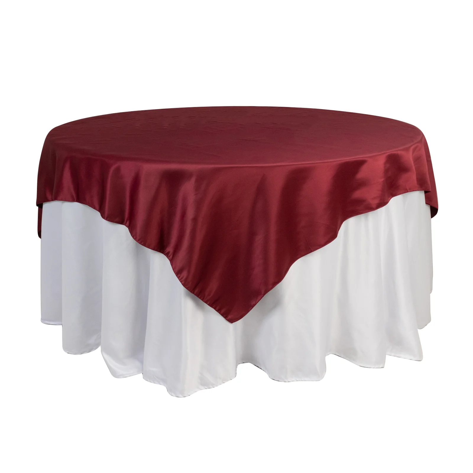 Lamour Satin Table Overlay 72"x72" Burgundy with Smooth Finish - Image 3