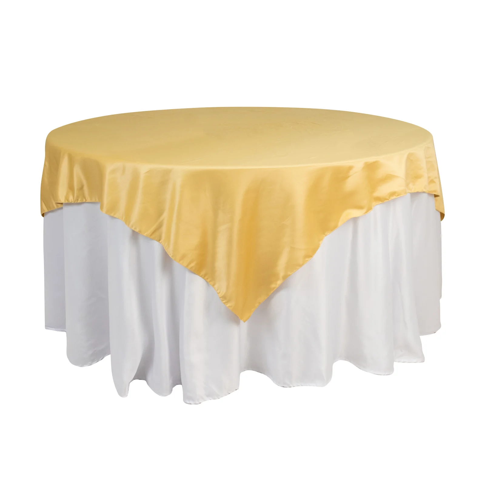 Lamour Satin Table Overlay 72"x72" Champagne with Smooth Finish - Image 2