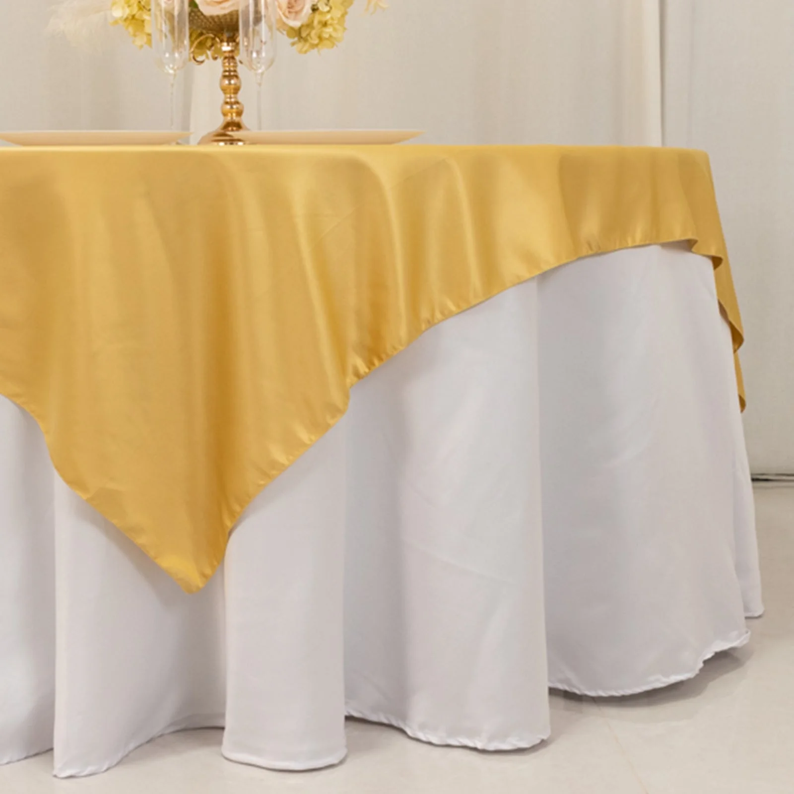 Lamour Satin Table Overlay 72"x72" Champagne with Smooth Finish - Image 8