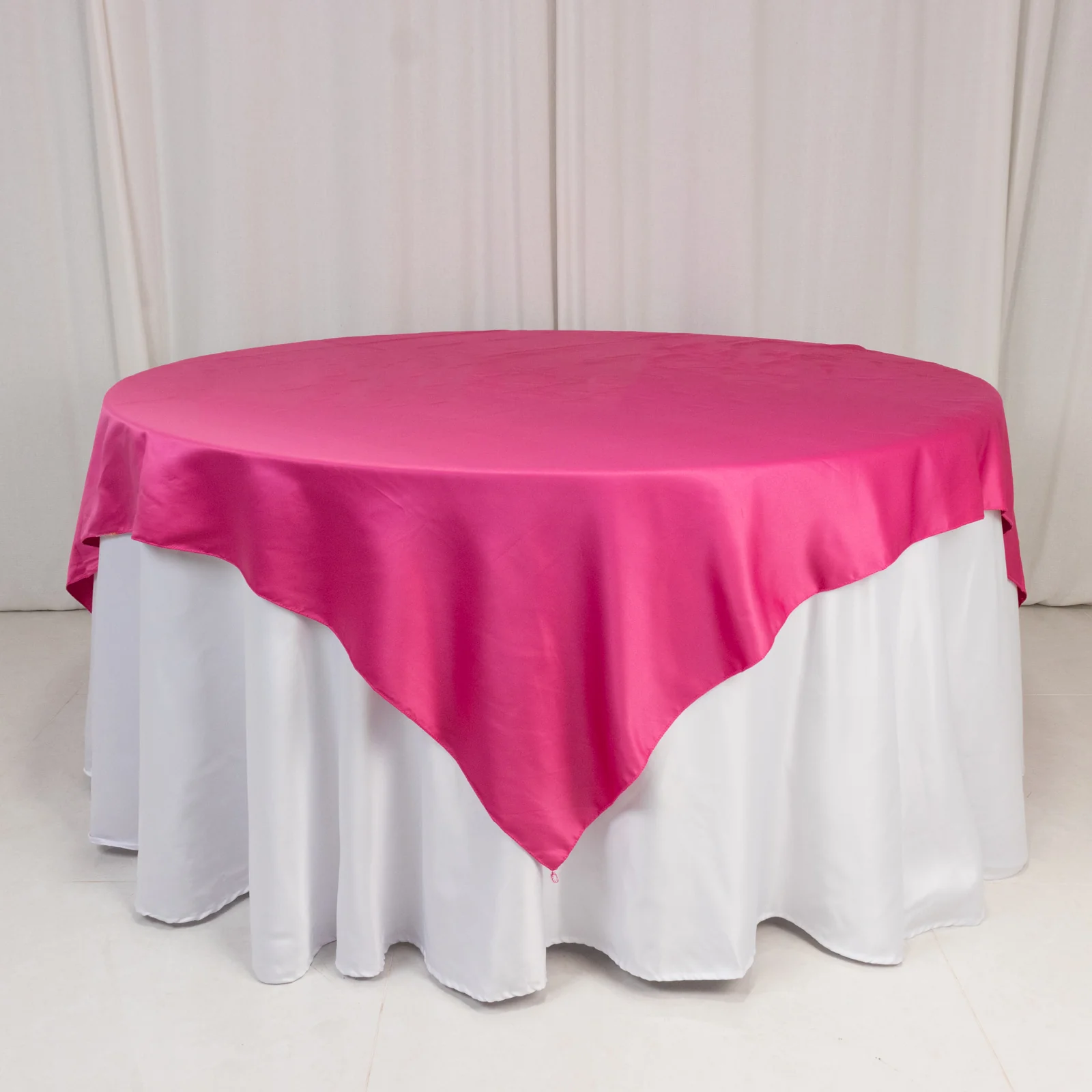 Lamour Satin Table Overlay 72"x72" Fuchsia with Smooth Finish