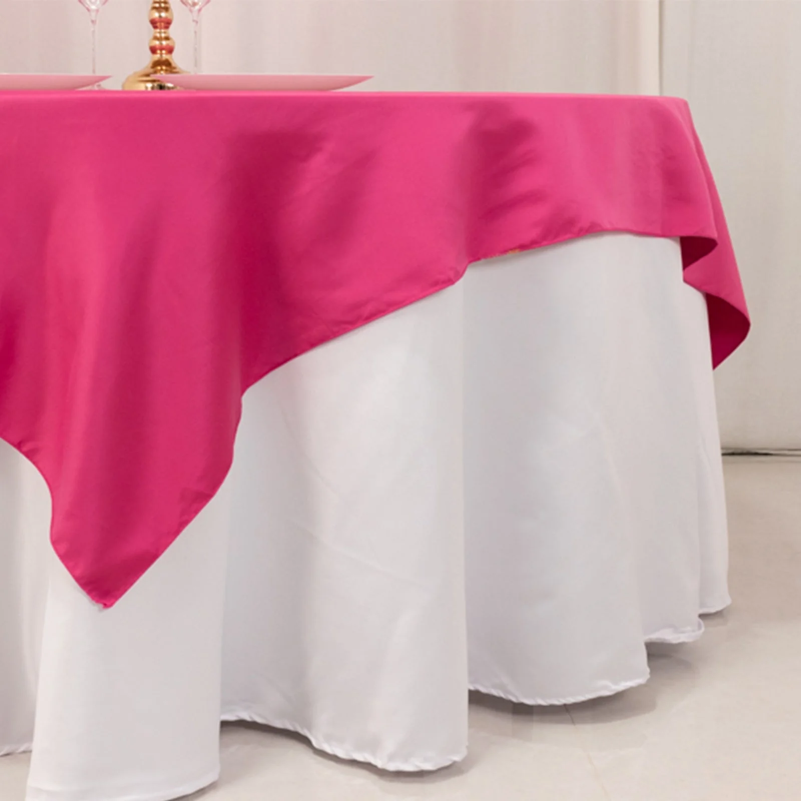 Lamour Satin Table Overlay 72"x72" Fuchsia with Smooth Finish - Image 2