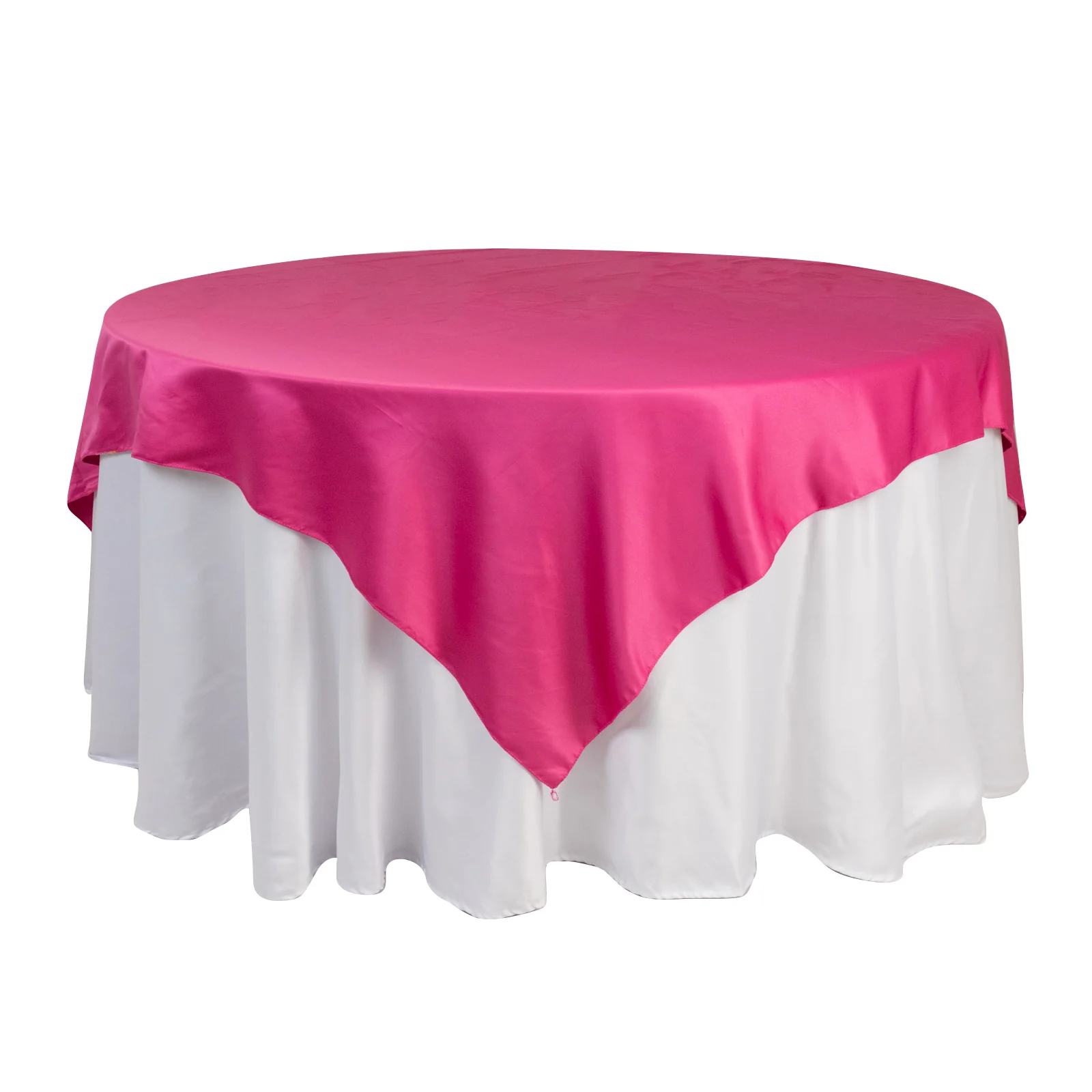 Lamour Satin Table Overlay 72"x72" Fuchsia with Smooth Finish - Image 3