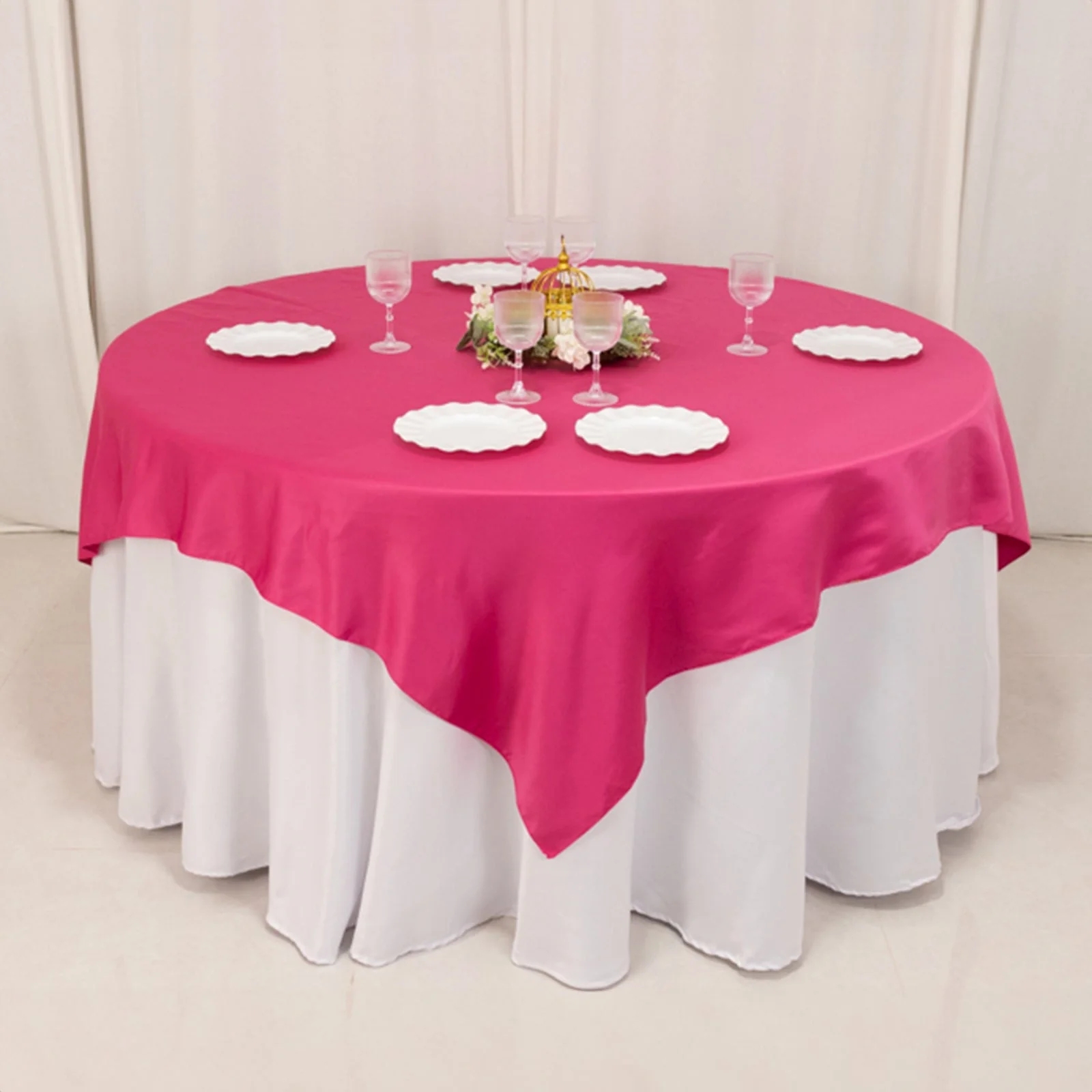 Lamour Satin Table Overlay 72"x72" Fuchsia with Smooth Finish - Image 5