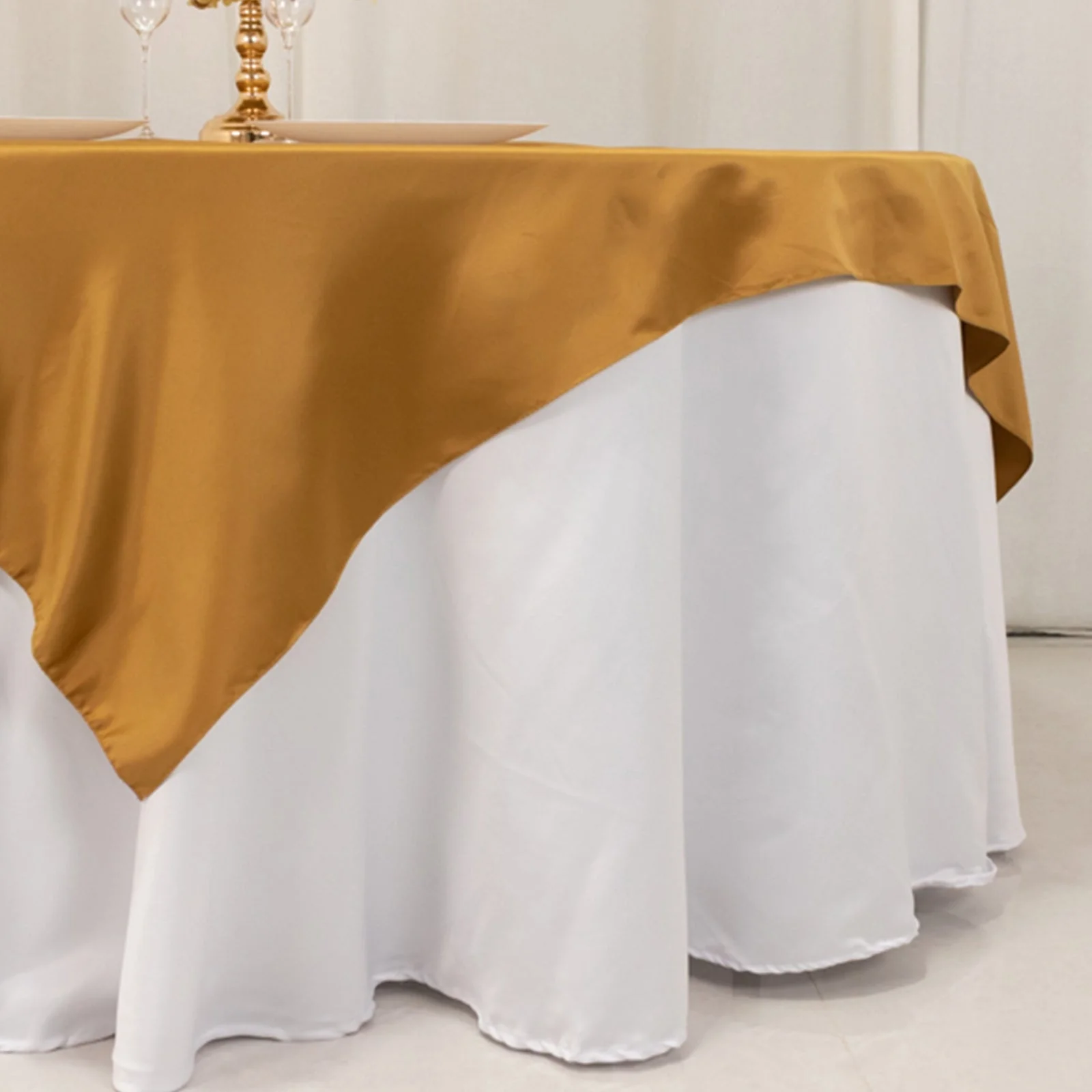 Lamour Satin Table Overlay 72"x72" Gold with Smooth Finish - Perfect for Wedding Receptions - Image 2