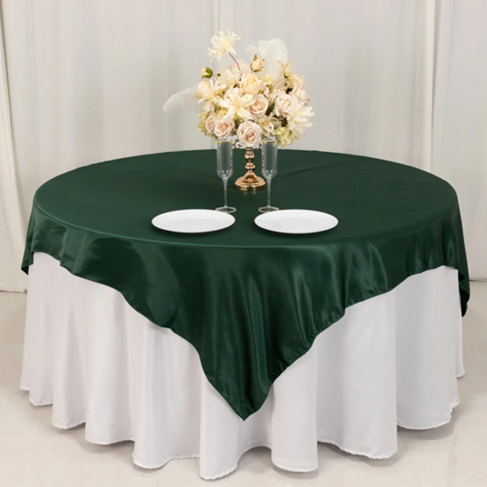 Lamour Satin Table Overlay 72"x72" Hunter Emerald Green with Smooth Finish - Image 4