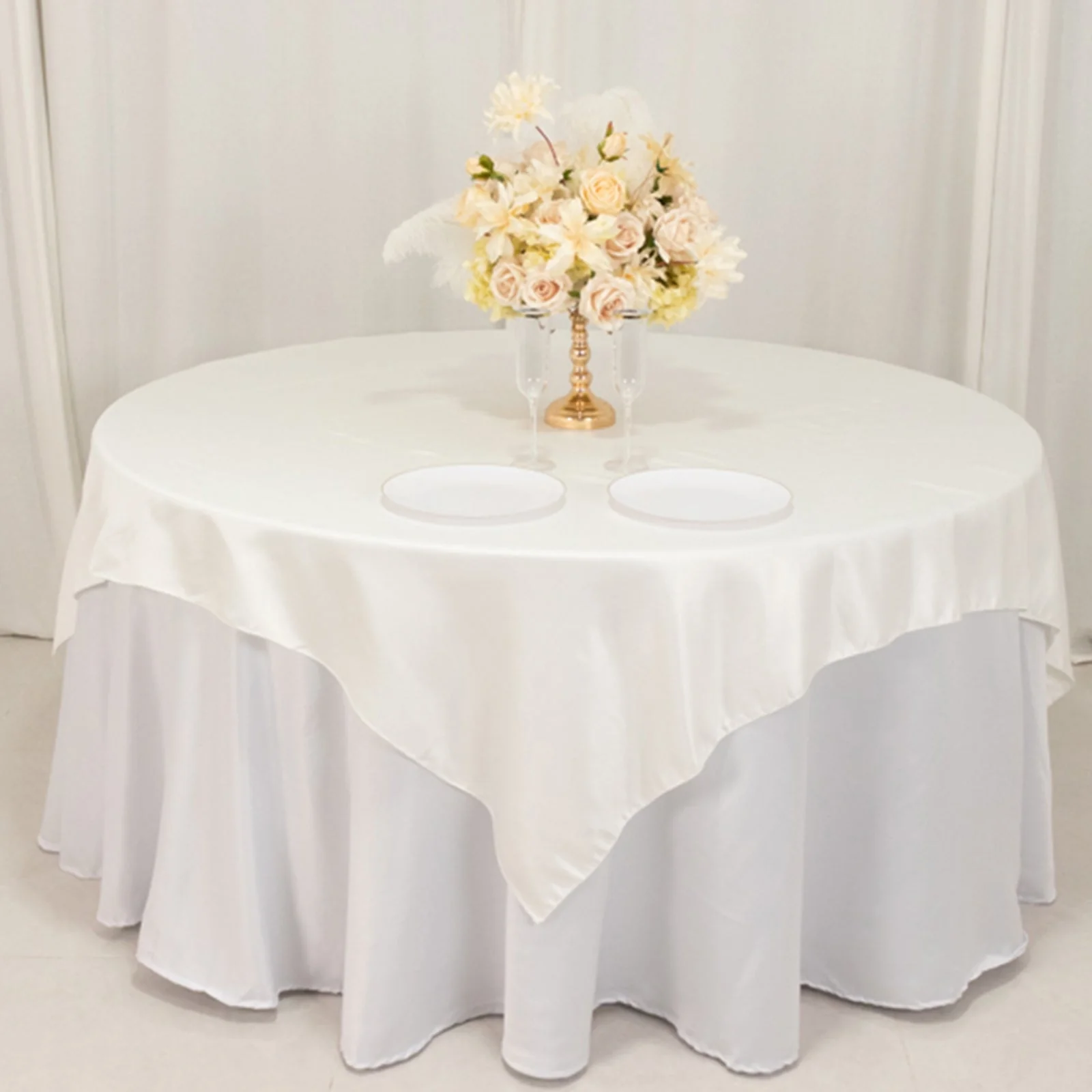 Lamour Satin Table Overlay 72"x72" Ivory with Smooth Finish - Image 4