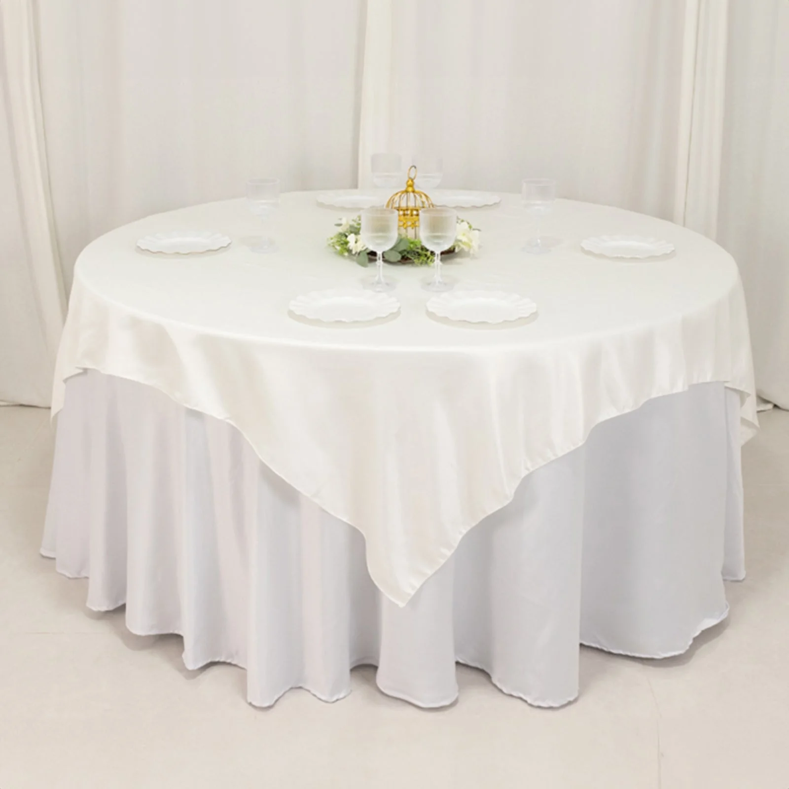 Lamour Satin Table Overlay 72"x72" Ivory with Smooth Finish - Image 5