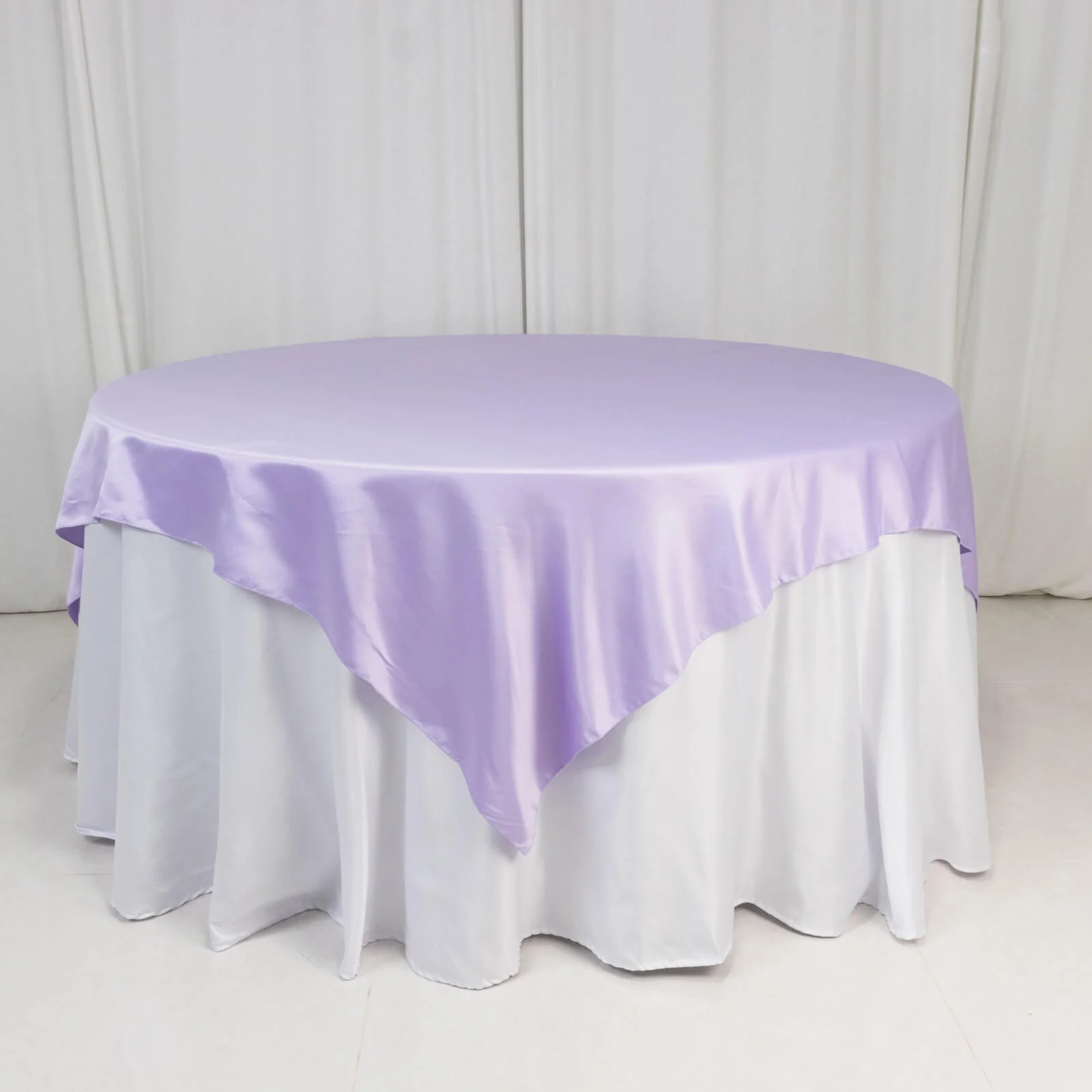 Lamour Satin Table Overlay 72"x72" Lavender Lilac with Smooth Finish