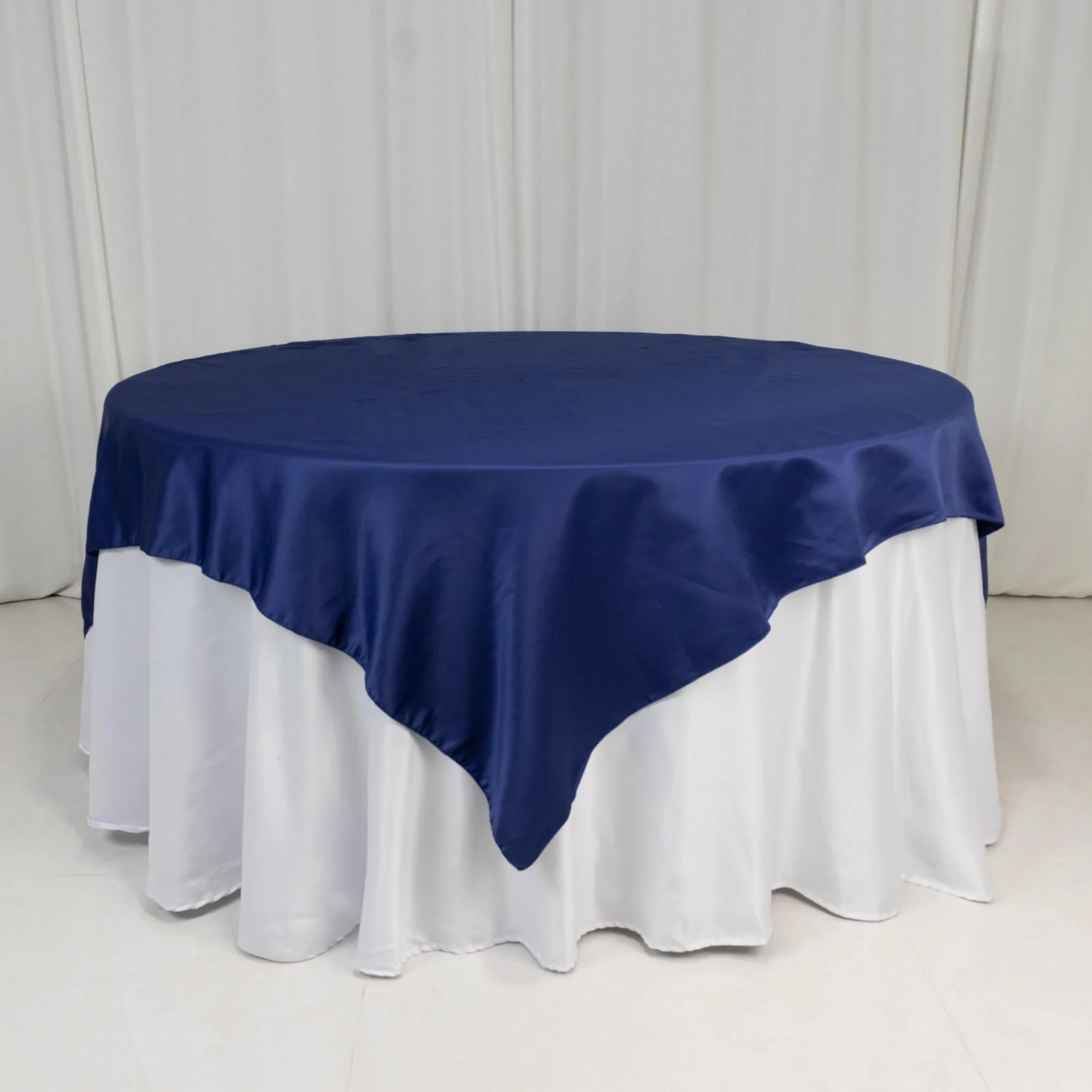 Lamour Satin Table Overlay 72"x72" Navy Blue with Smooth Finish