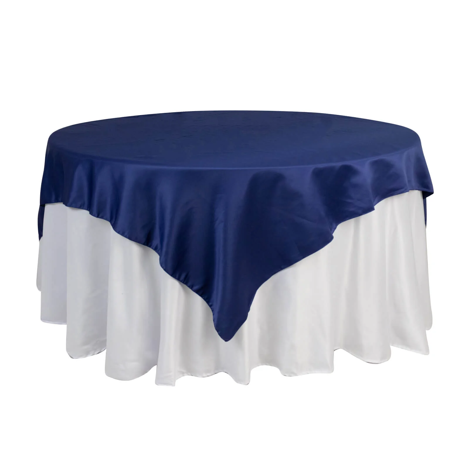 Lamour Satin Table Overlay 72"x72" Navy Blue with Smooth Finish - Image 3