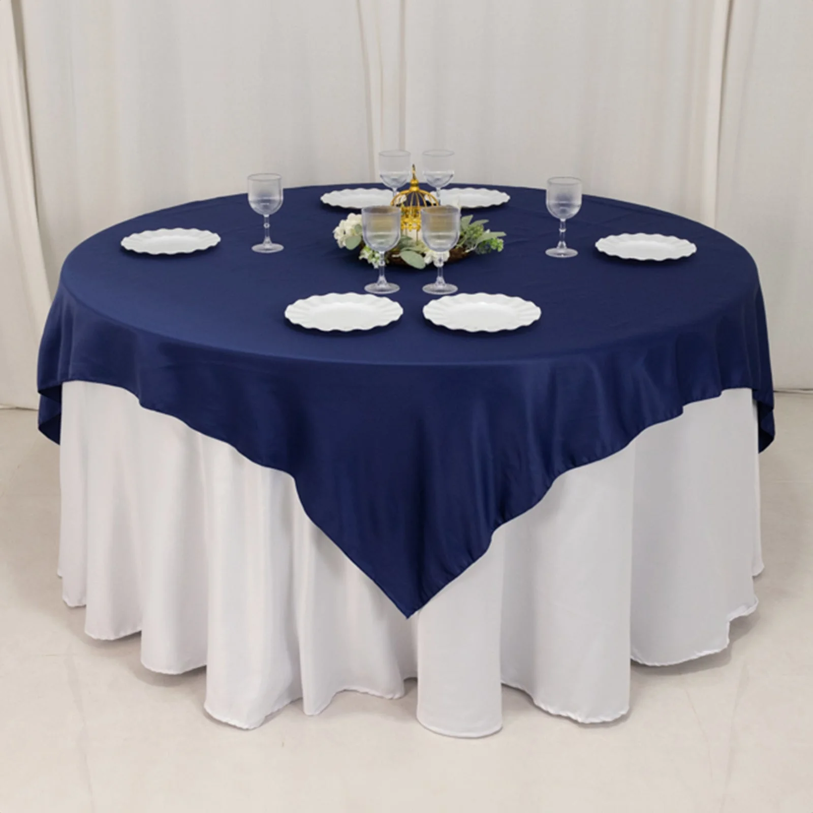 Lamour Satin Table Overlay 72"x72" Navy Blue with Smooth Finish - Image 5