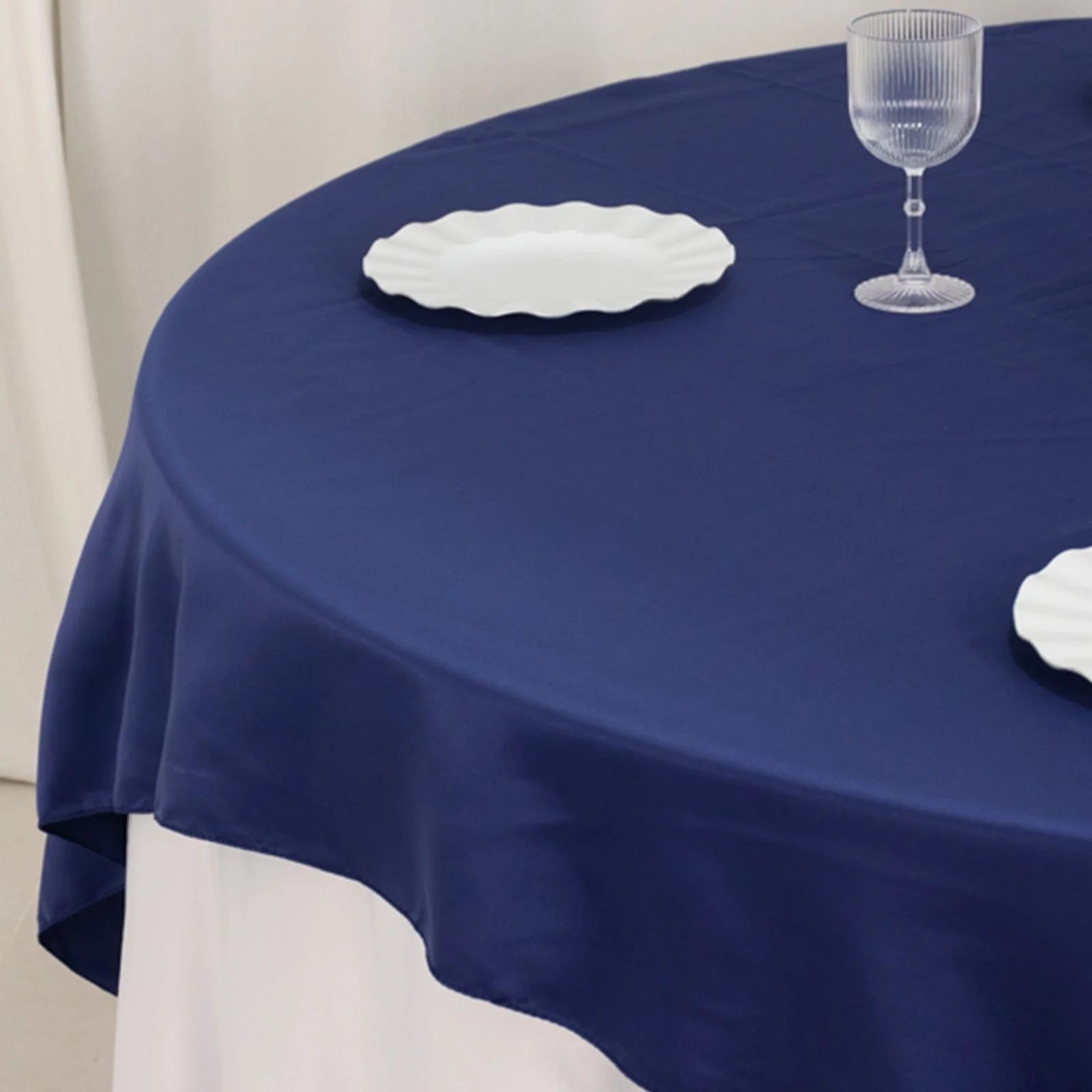 Lamour Satin Table Overlay 72"x72" Navy Blue with Smooth Finish - Image 6