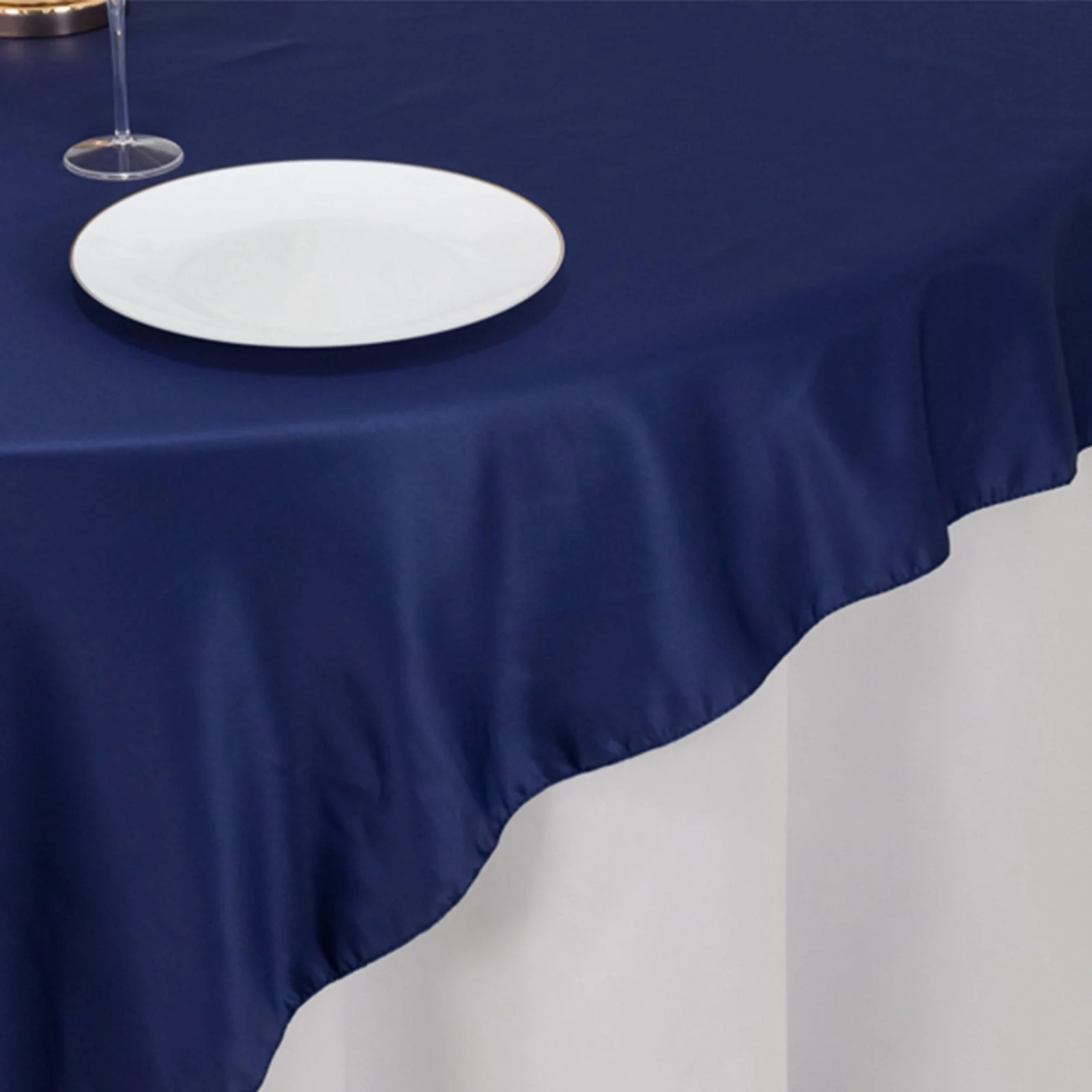 Lamour Satin Table Overlay 72"x72" Navy Blue with Smooth Finish - Image 7