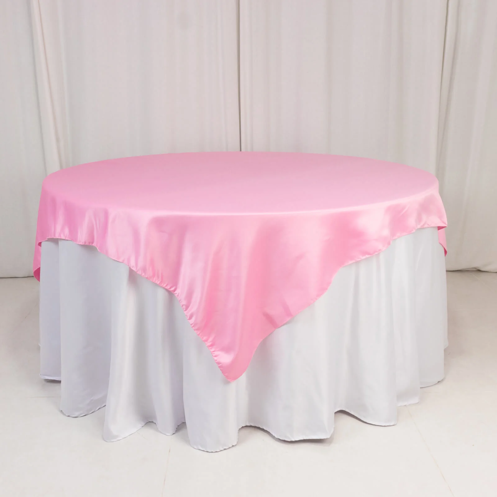 Lamour Satin Table Overlay 72"x72" Pink with Smooth Finish