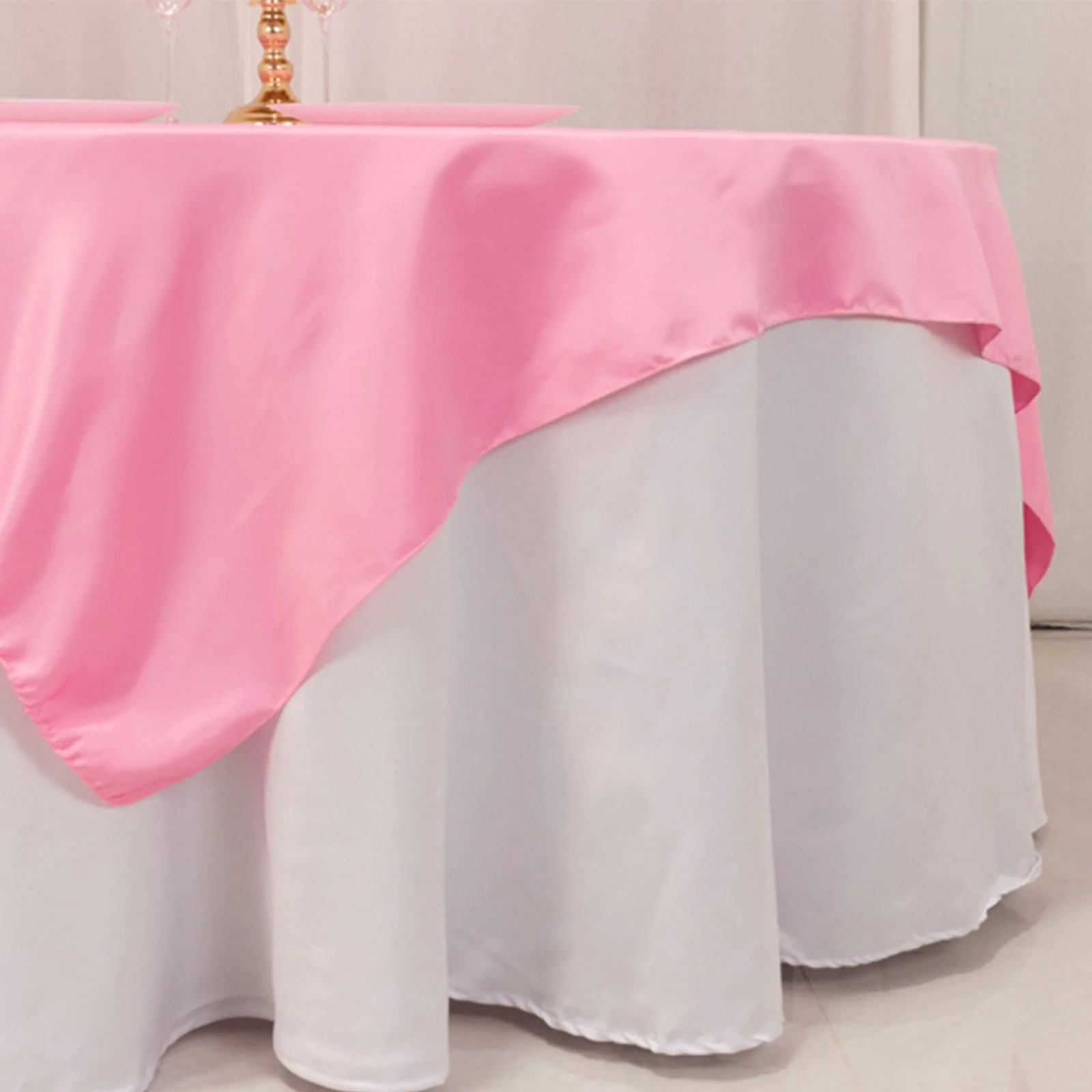 Lamour Satin Table Overlay 72"x72" Pink with Smooth Finish - Image 2